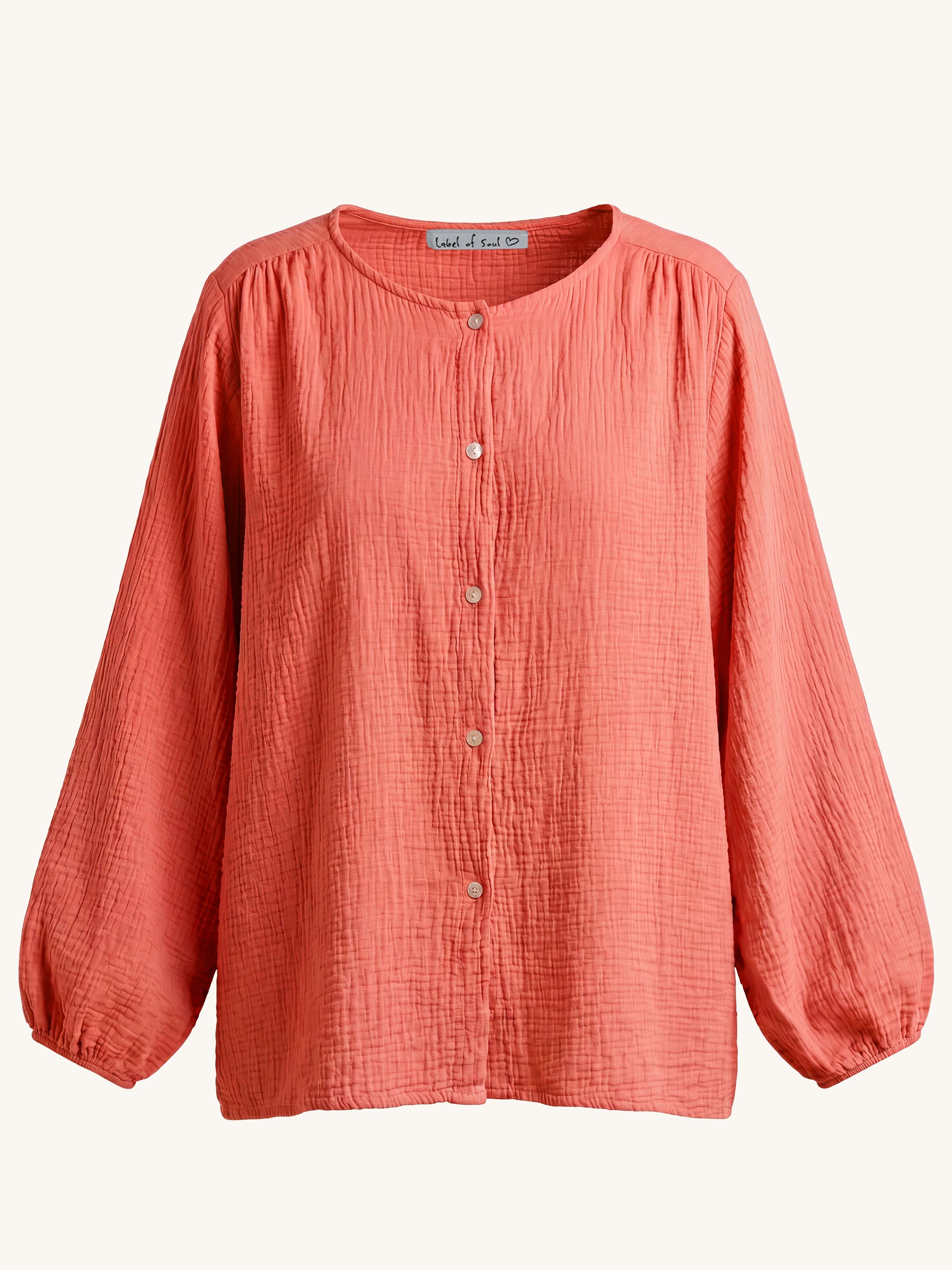 Musselin Oversize Bluse mit Rundhalsausschnitt - Rosewood