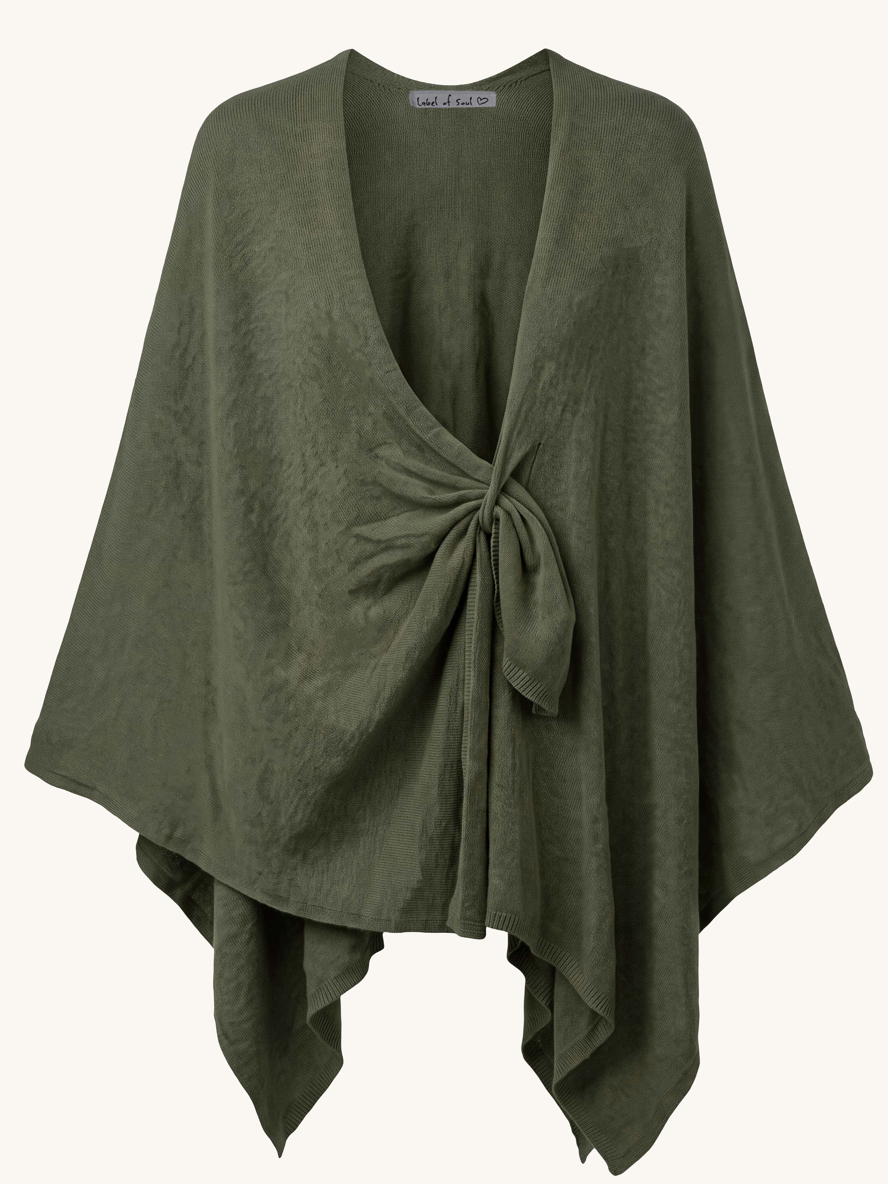 Oversize Viskose Strick Wickel Poncho - Olive