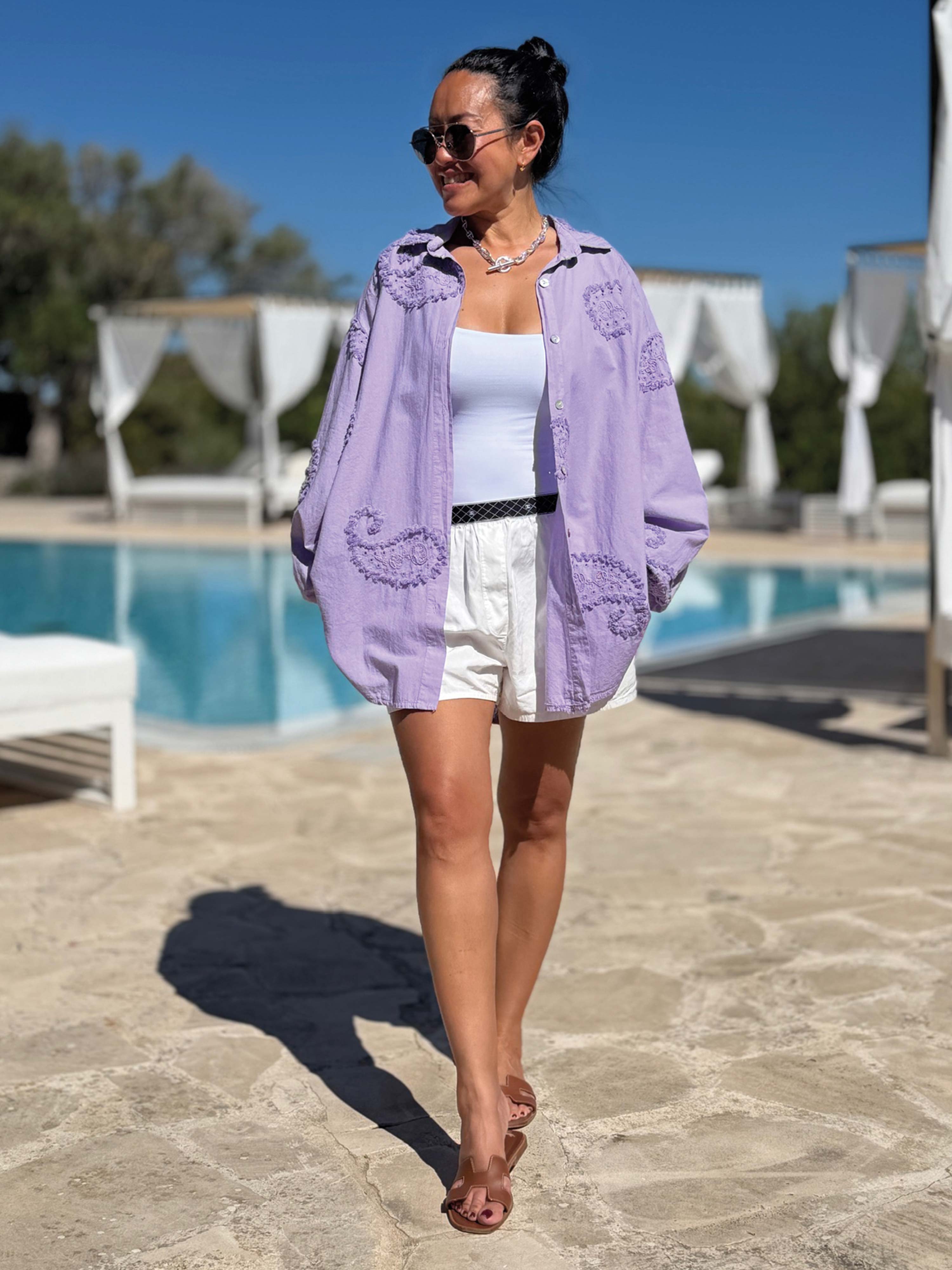 Cotton Oversize Midi Bluse - OHANA - Flieder