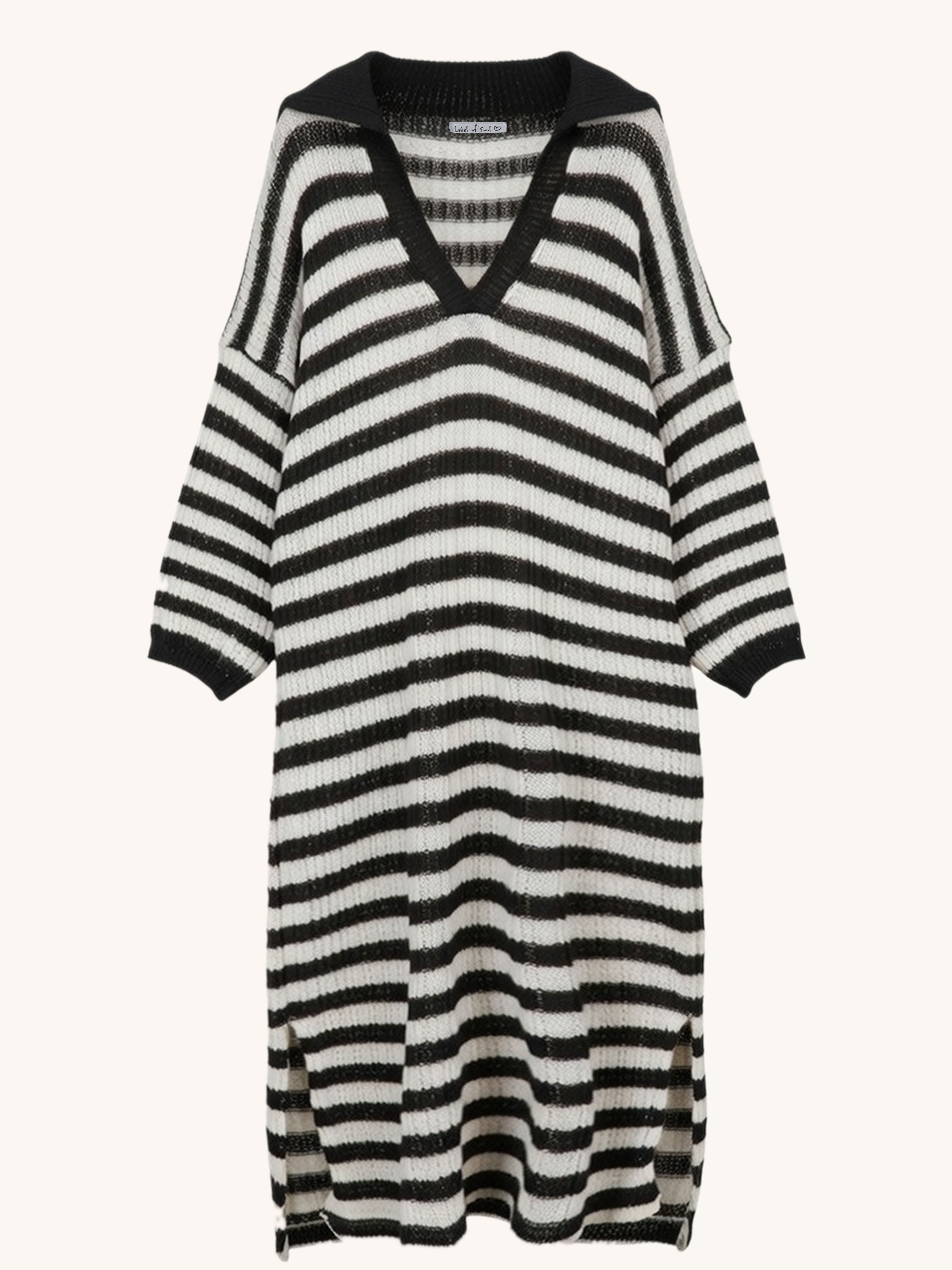 Langarm Strickkleid Santanyi - CURVY - STRIPES - Schwarz