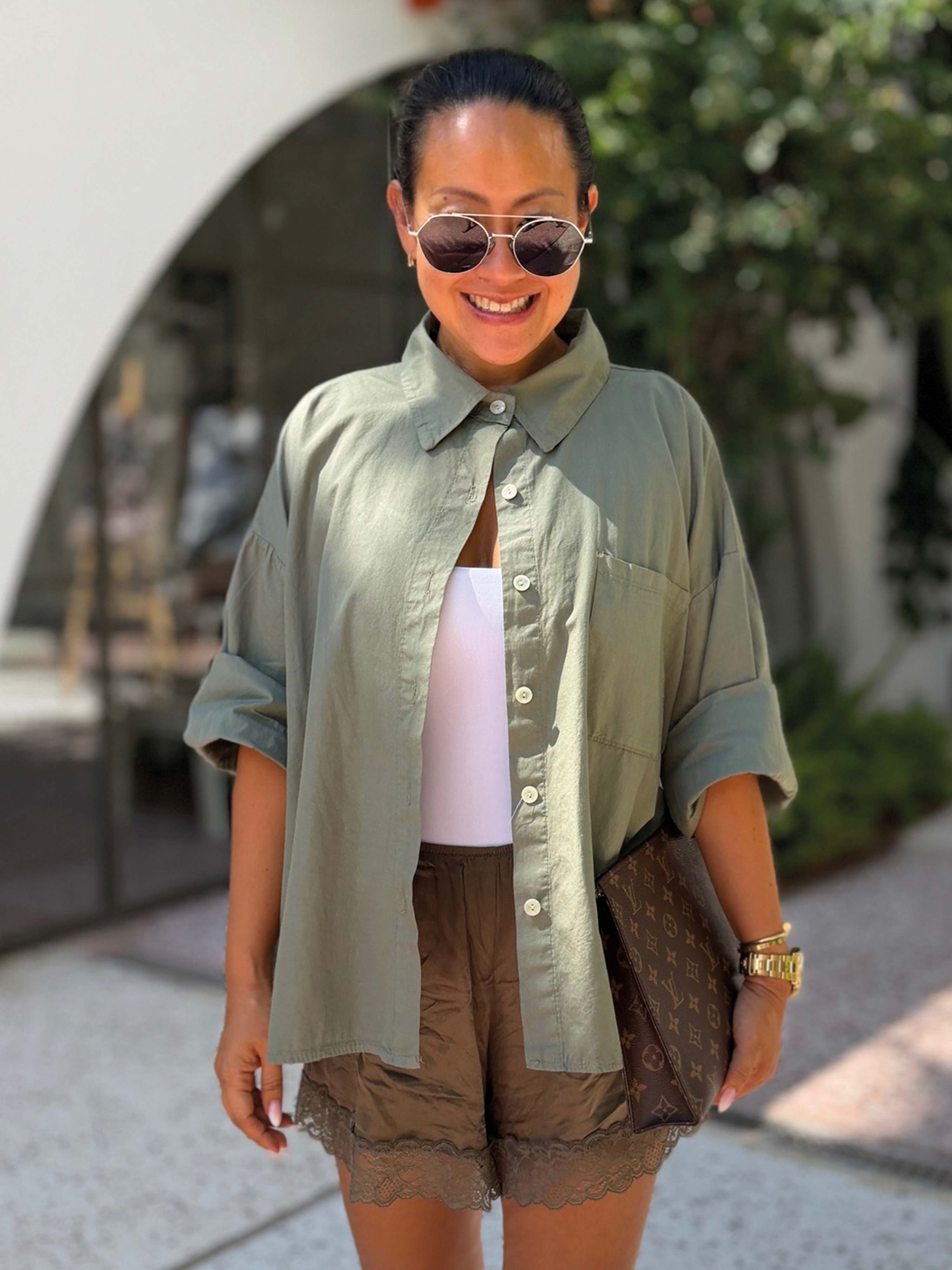 Basic Cotton Boxy Bluse - Matcha