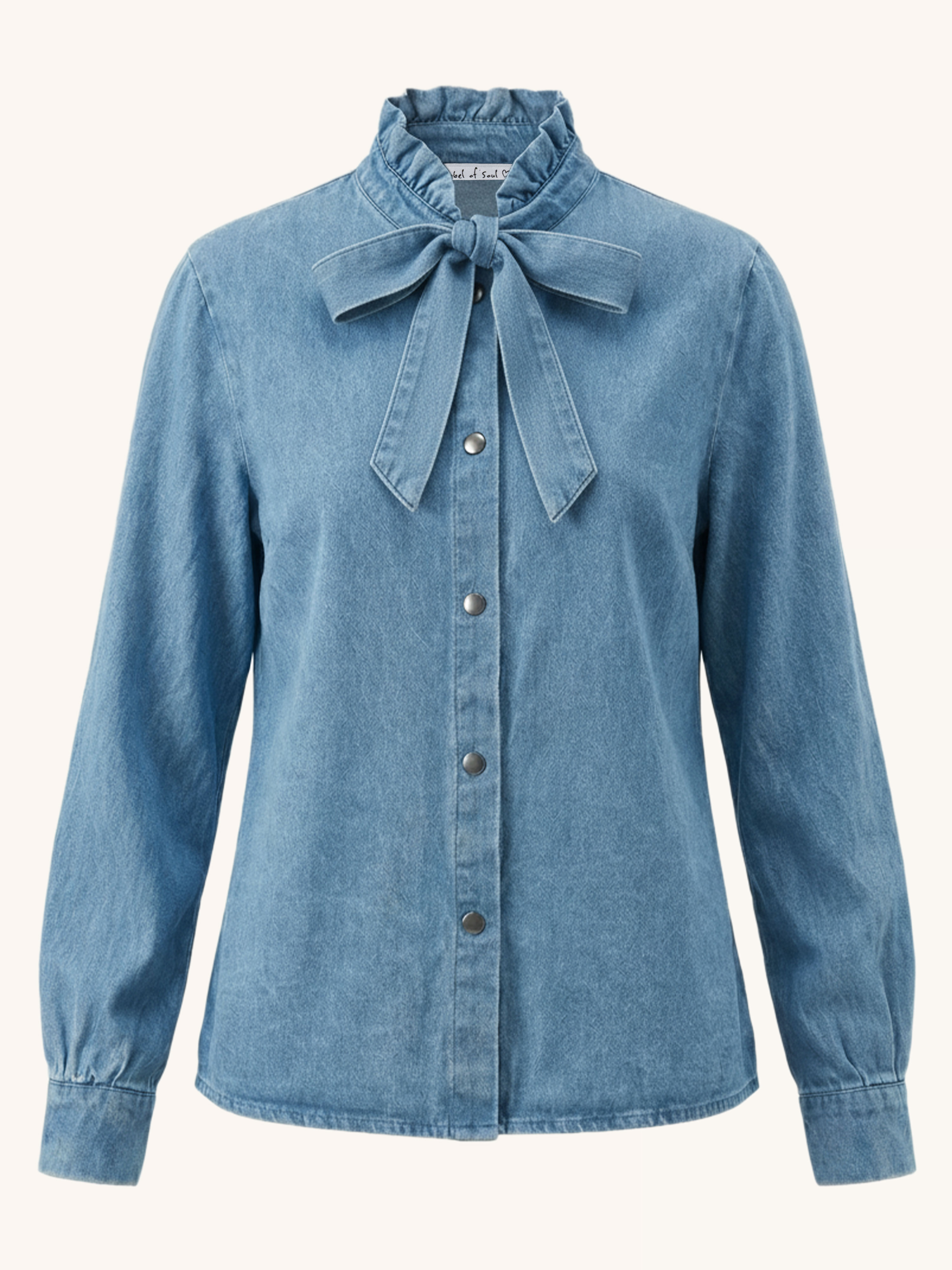 Denim Bluse mit Schleife - Denim Blue