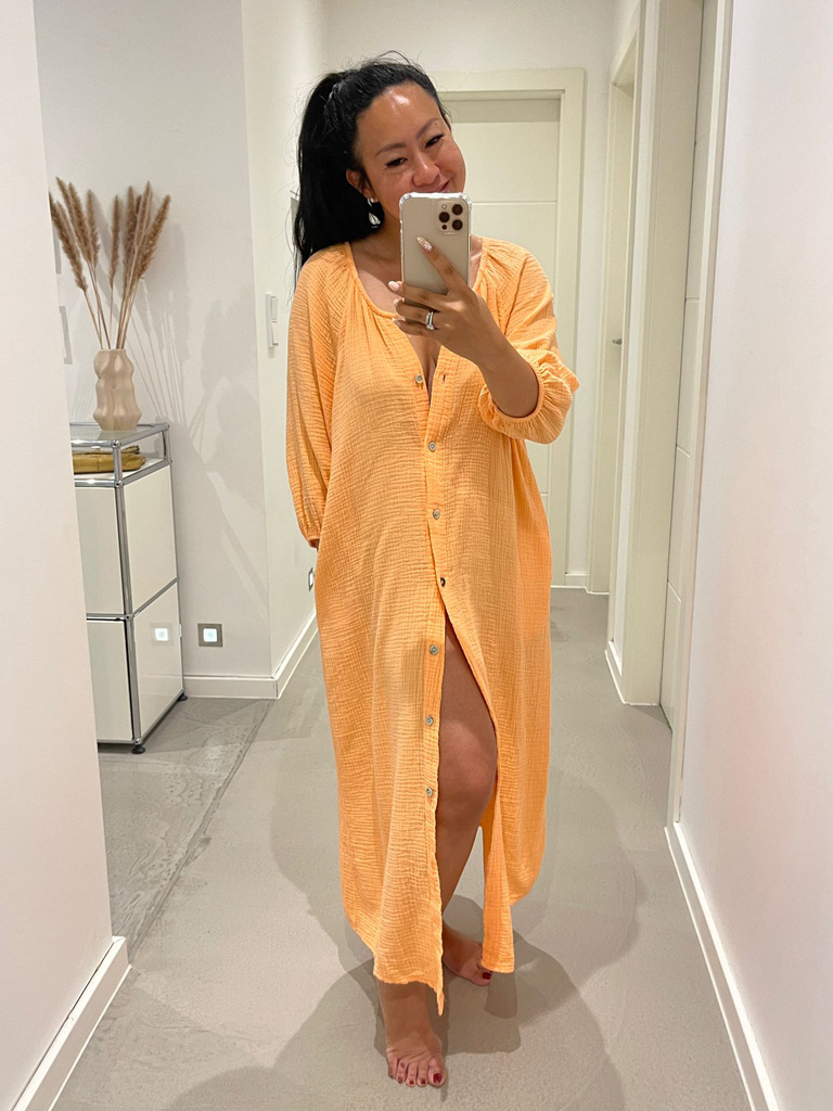 Musselin Kaftan mit Seitentaschen AMALFI - Melone