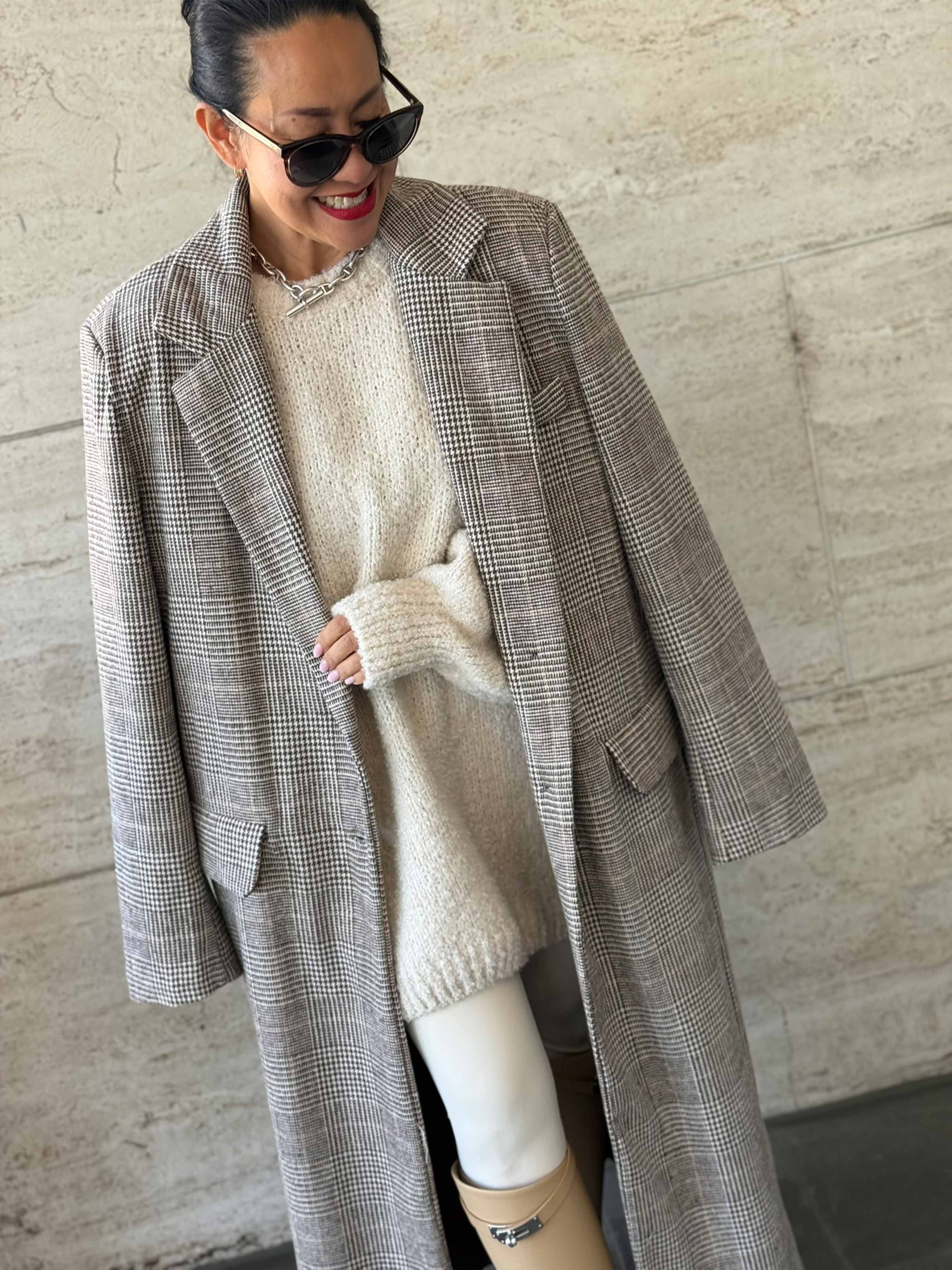 Oversize Blazer Mantel - KARO - Schoko