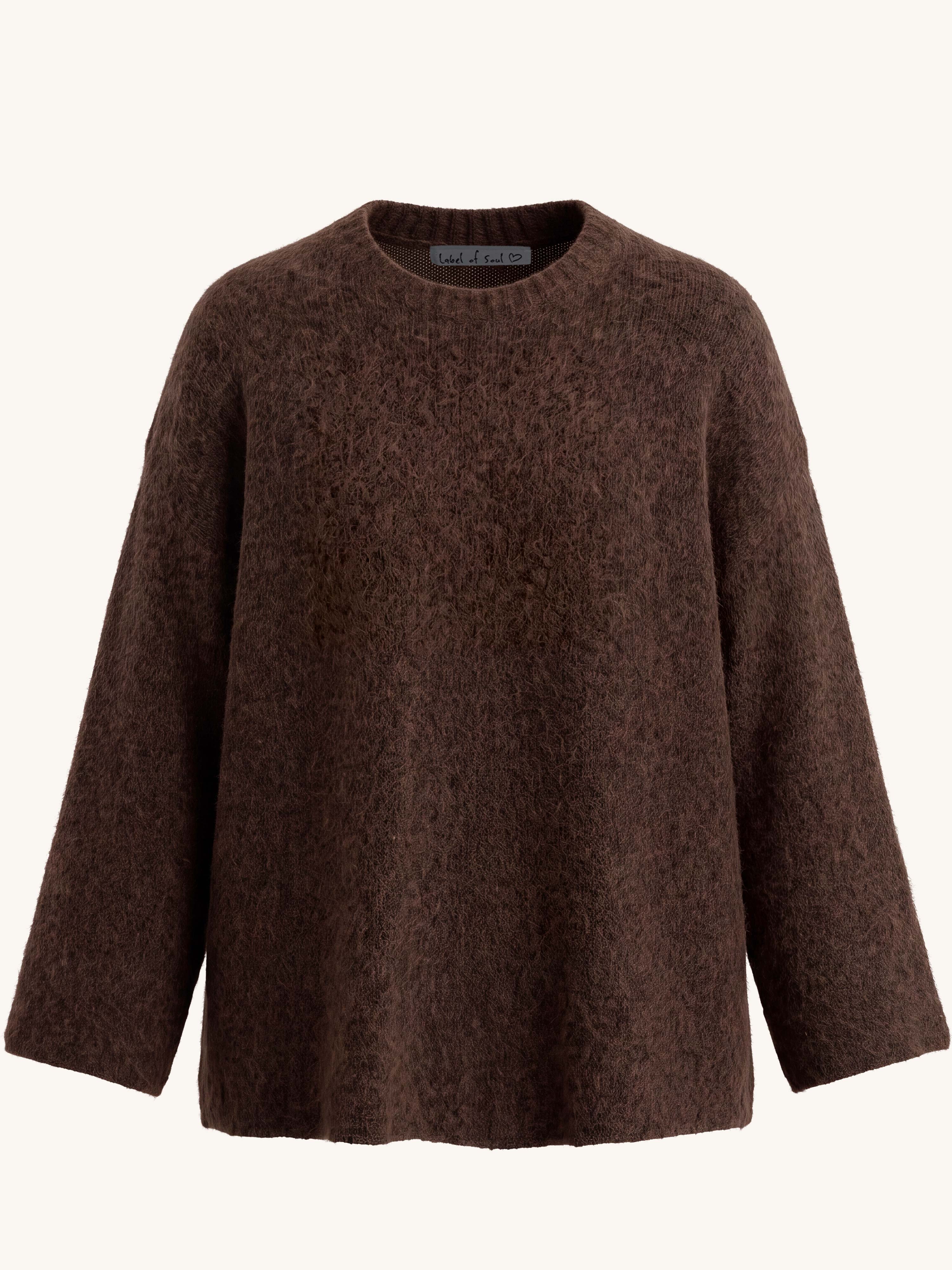 Soft Alpaka Strickpullover mit Seitenschlitz - Schoko