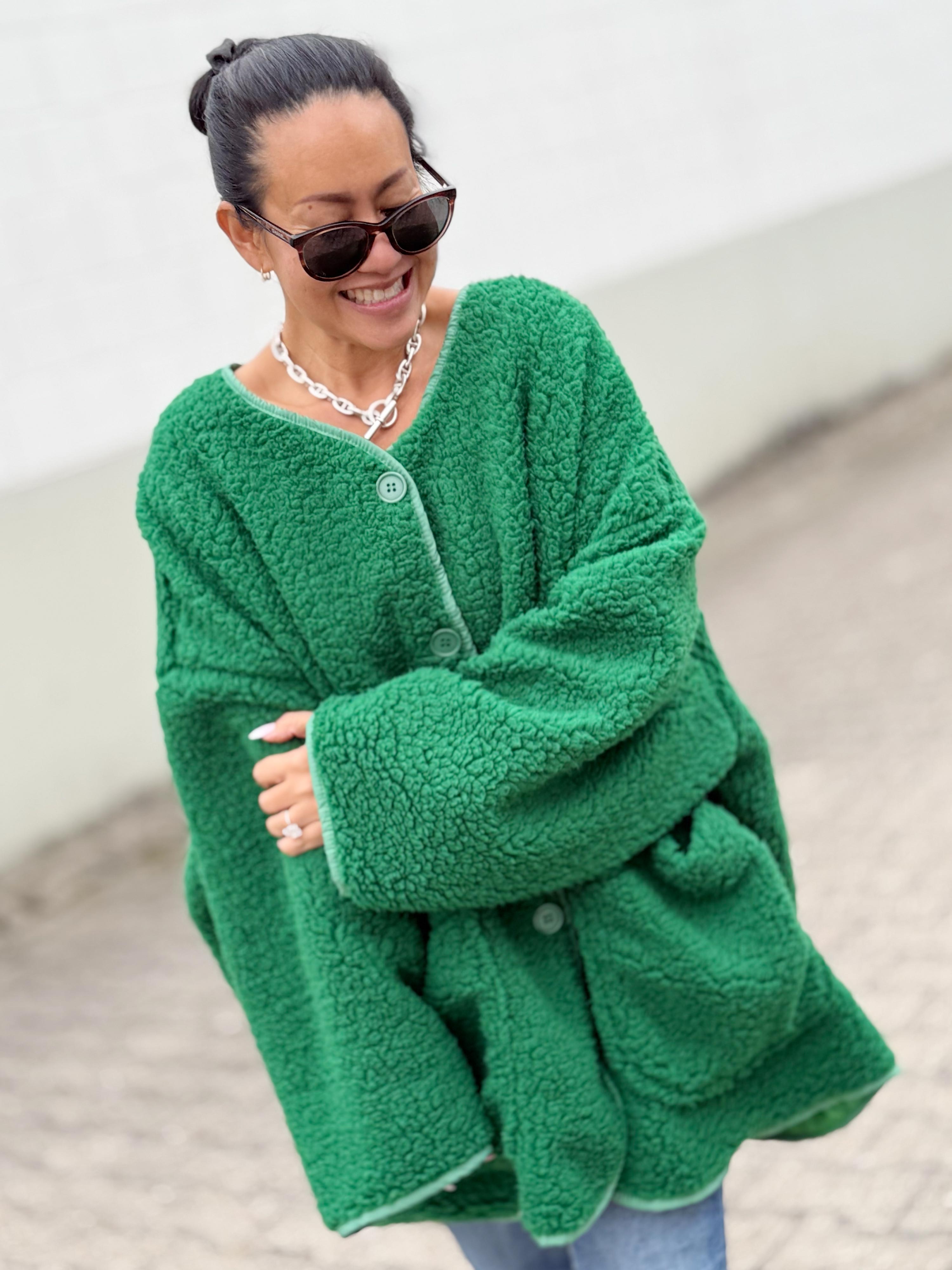 Teddylook Oversize Jacke - ICON - Grün