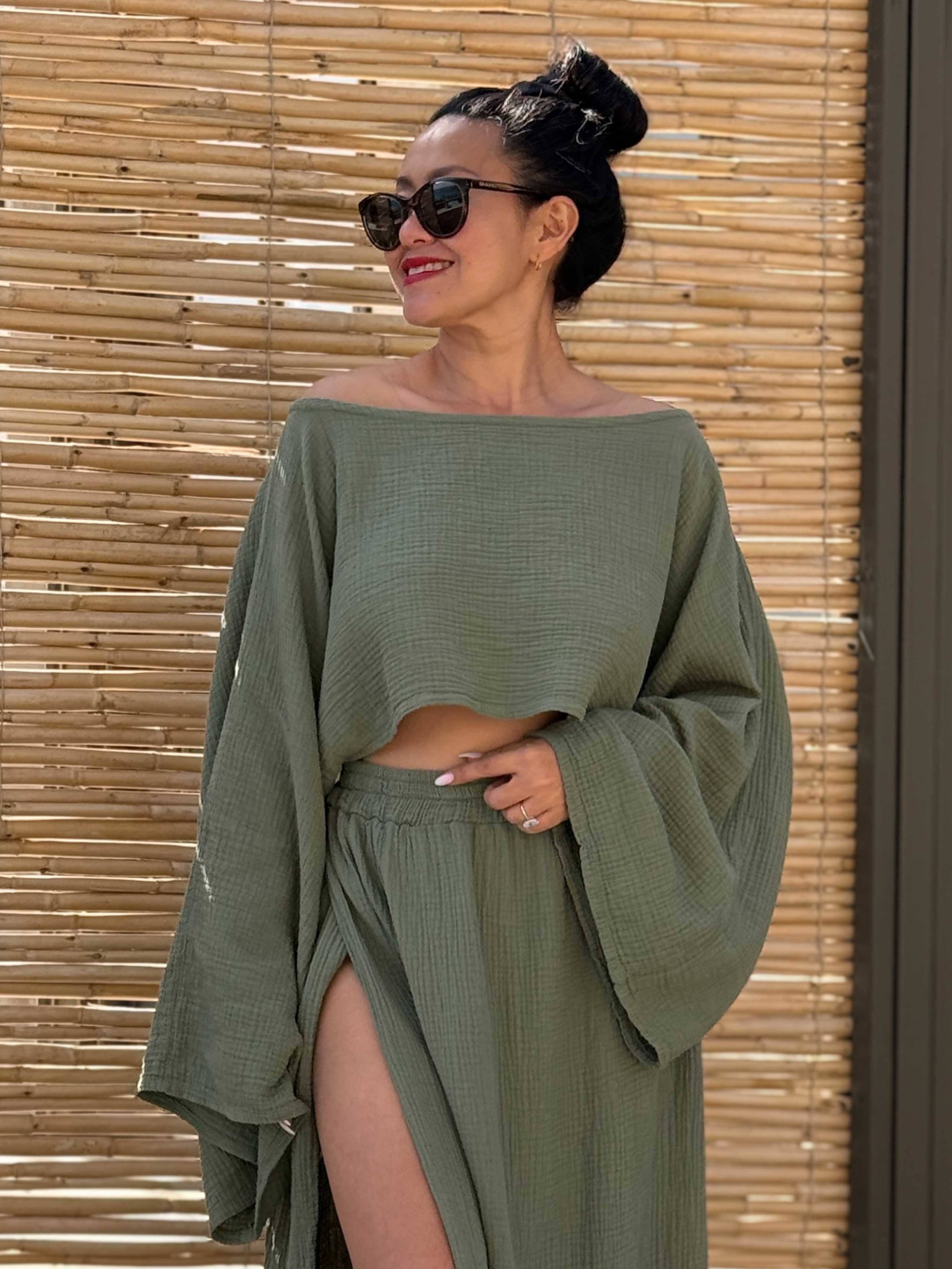 Musselin Cropped Bluse - ARTA - Matcha