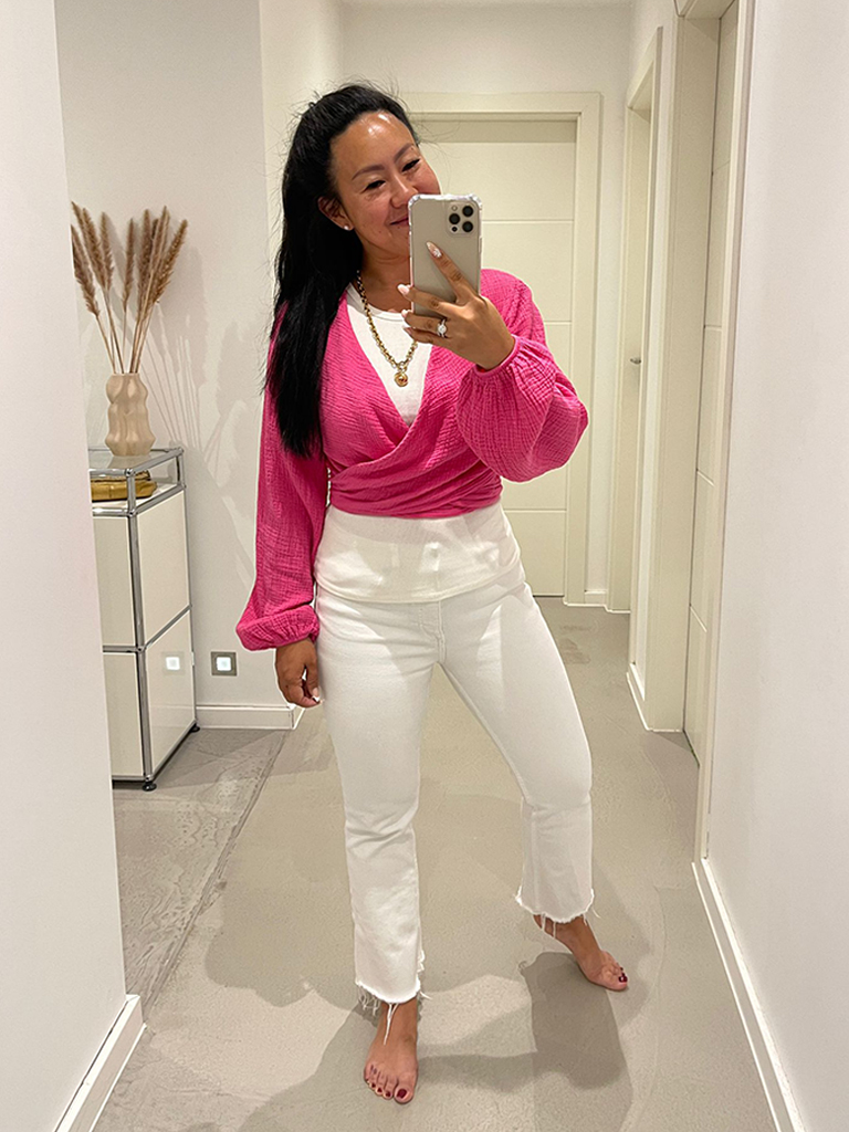 8817-Pink-2 Musselin Bolero Bluse - Pink