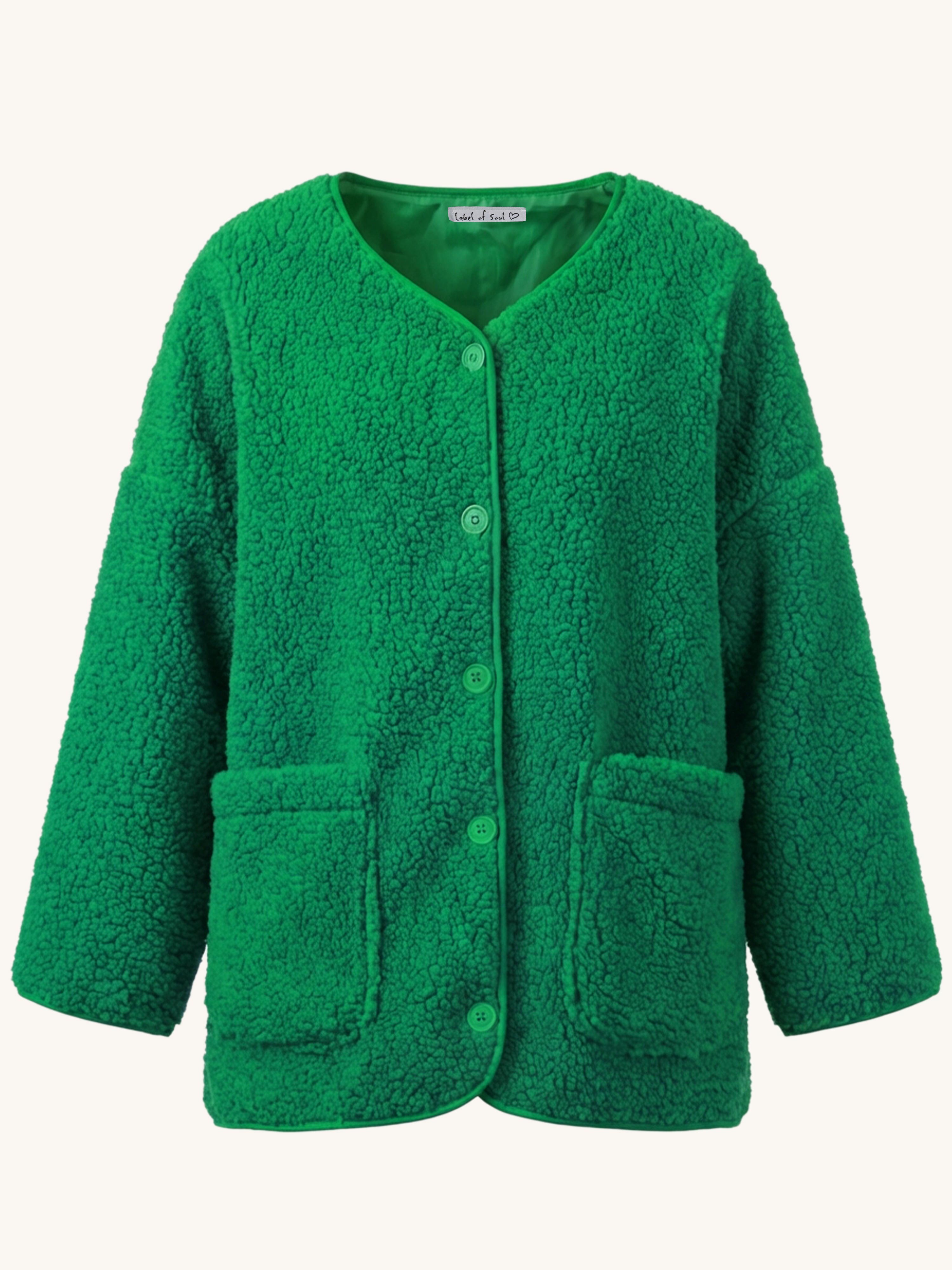 Teddylook Oversize Jacke - ICON - Grün