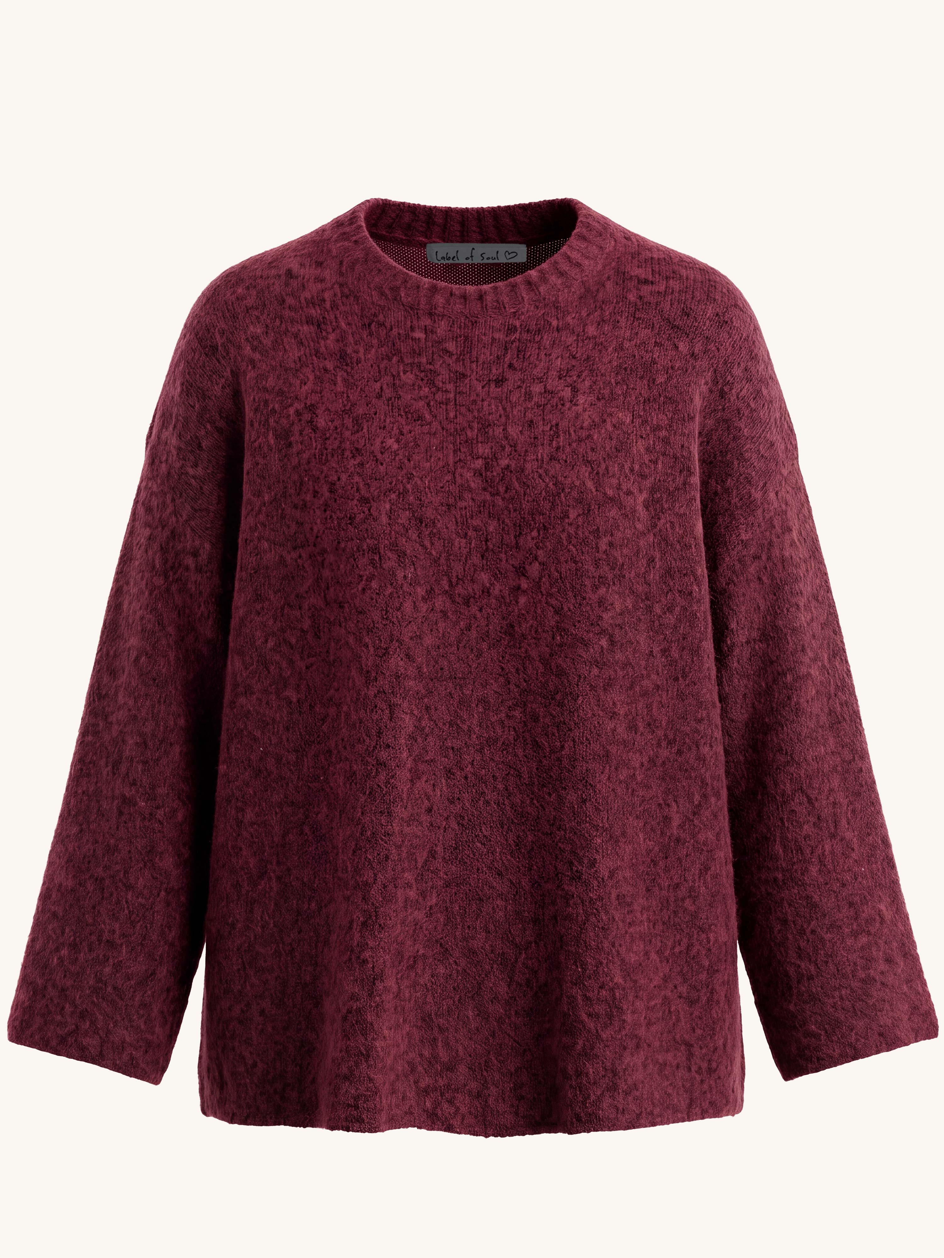 Soft Alpaka Strickpullover mit Seitenschlitz - Burgundy