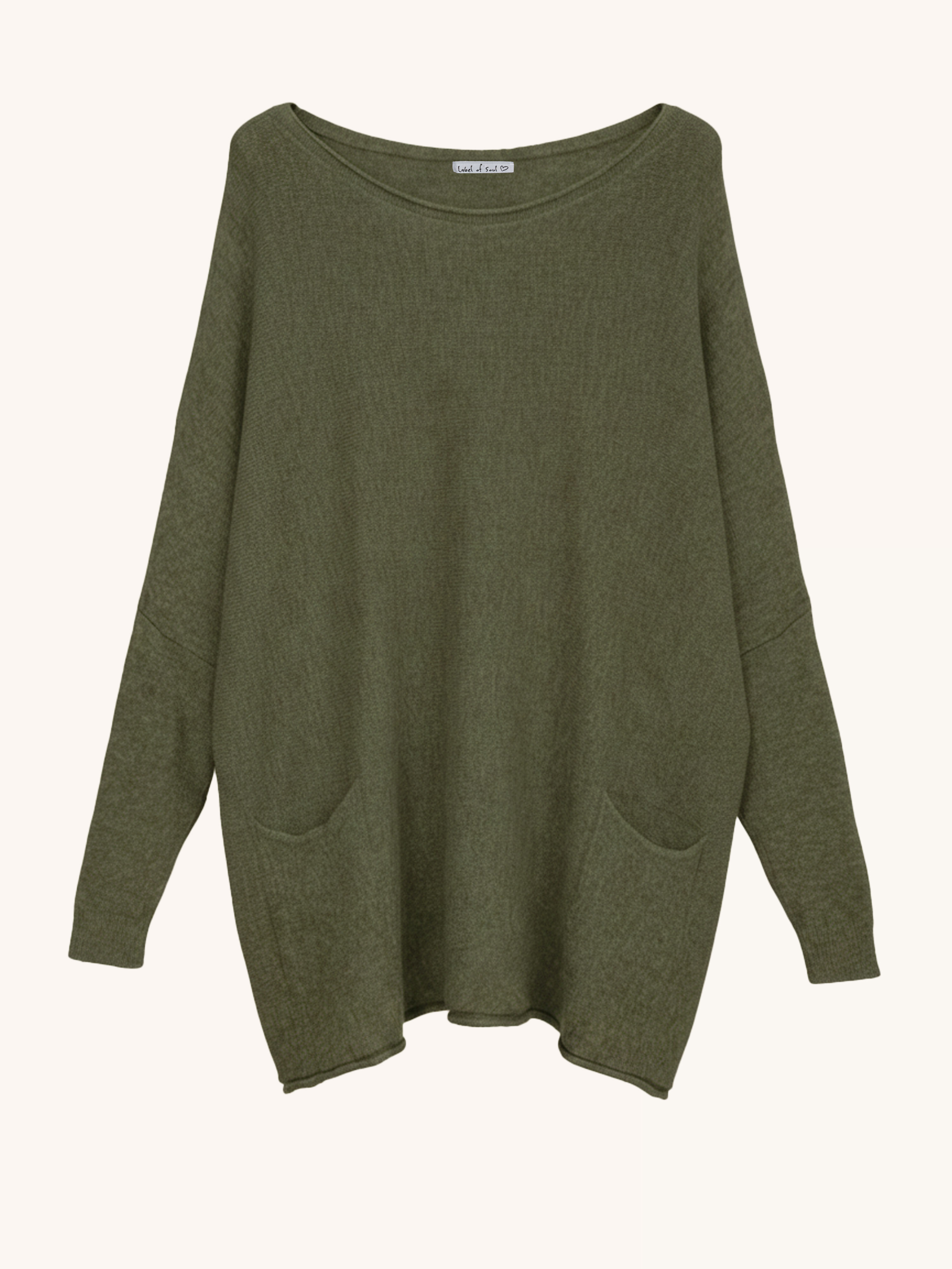 Oversize Viskose Pullover mit Taschen - Olive Oversize Viskose Pullover mit Taschen - Olive