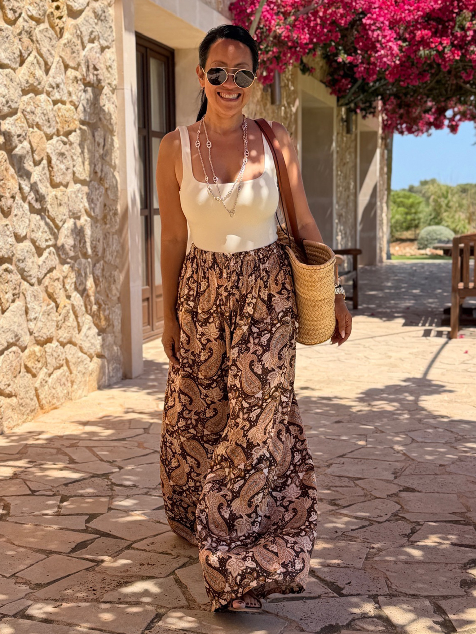 Viskose Palazzo Oversize Hose mit Seidenanteil - PAISLEY - Schoko