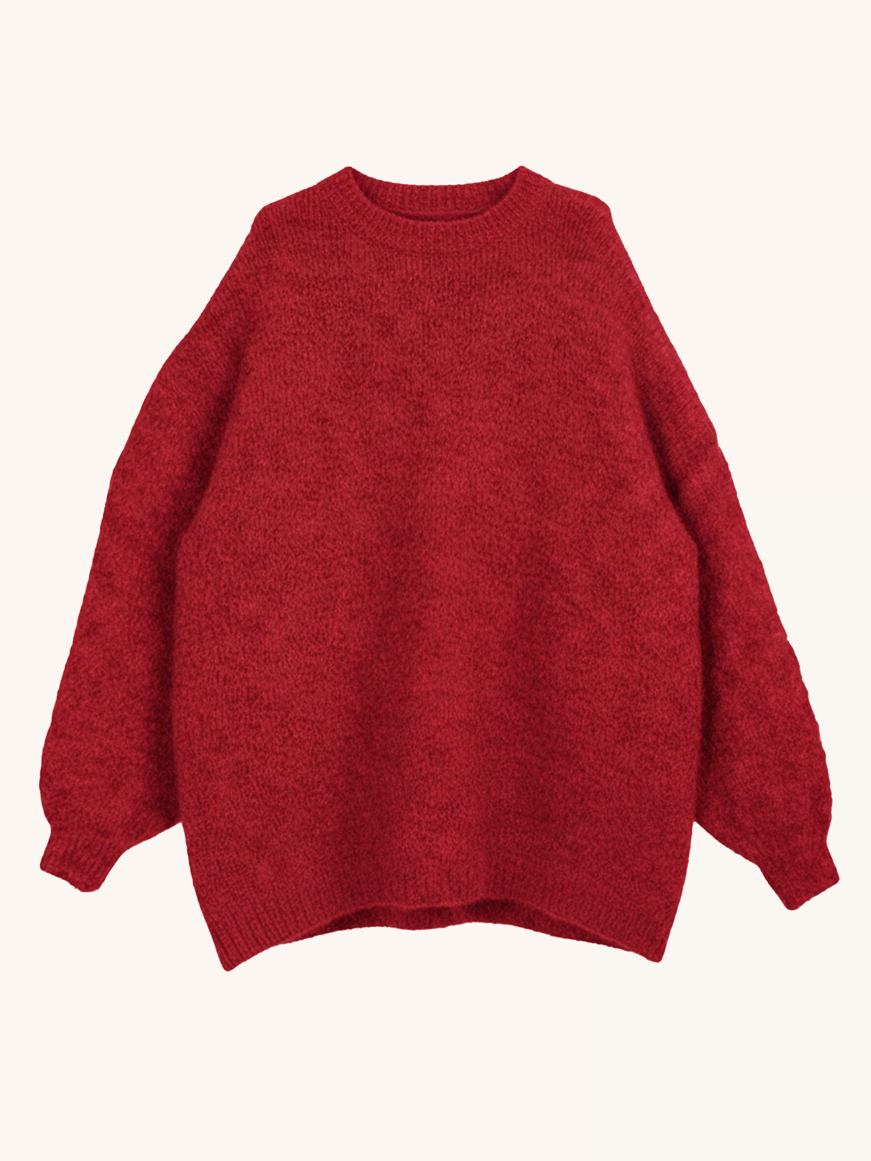 Oversize Rundhals Strickpullover mit Alpakawollanteil - Rouge