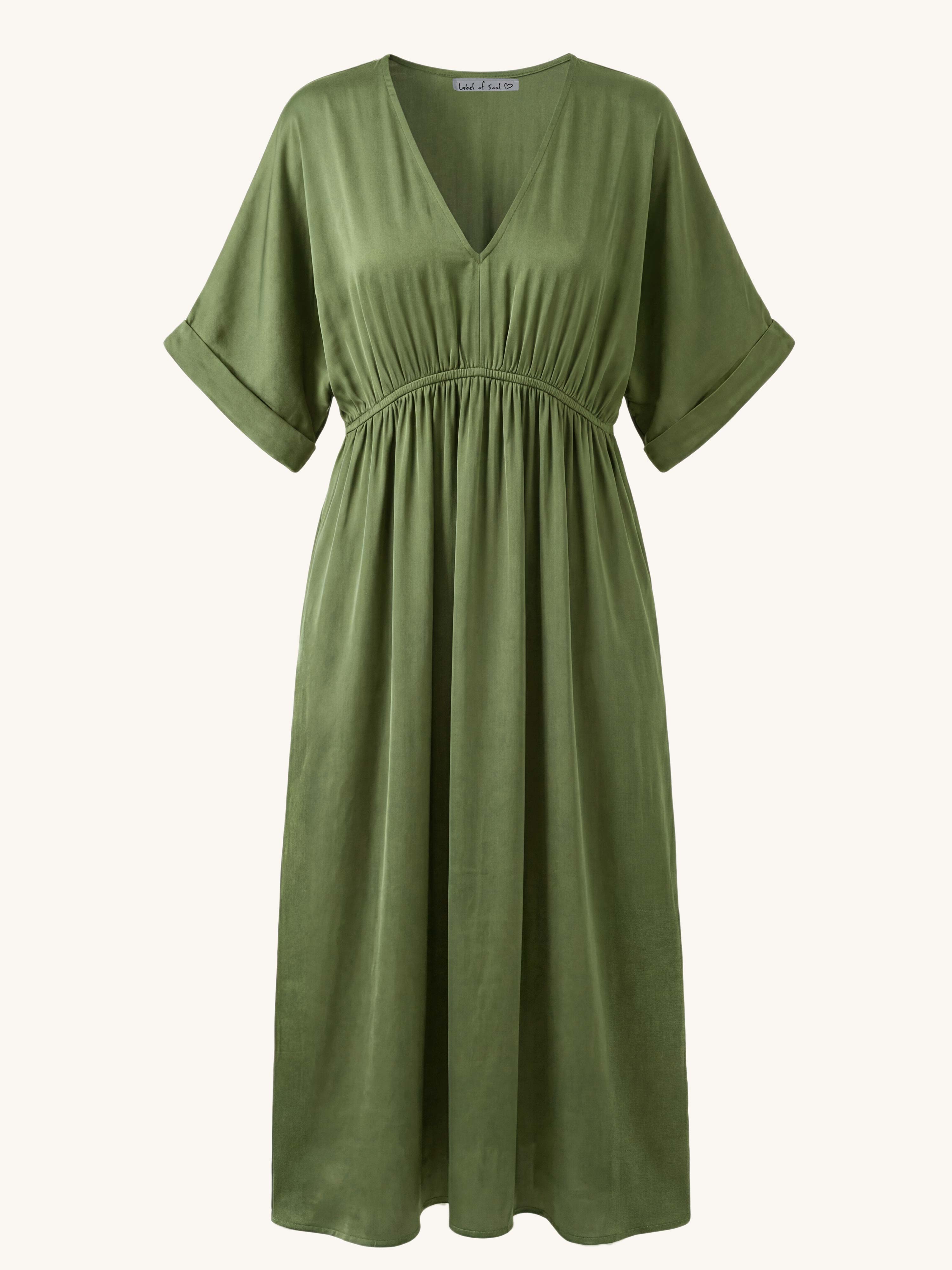 Viskose Kleid mit V-Ausschnitt - CURVY - Olive