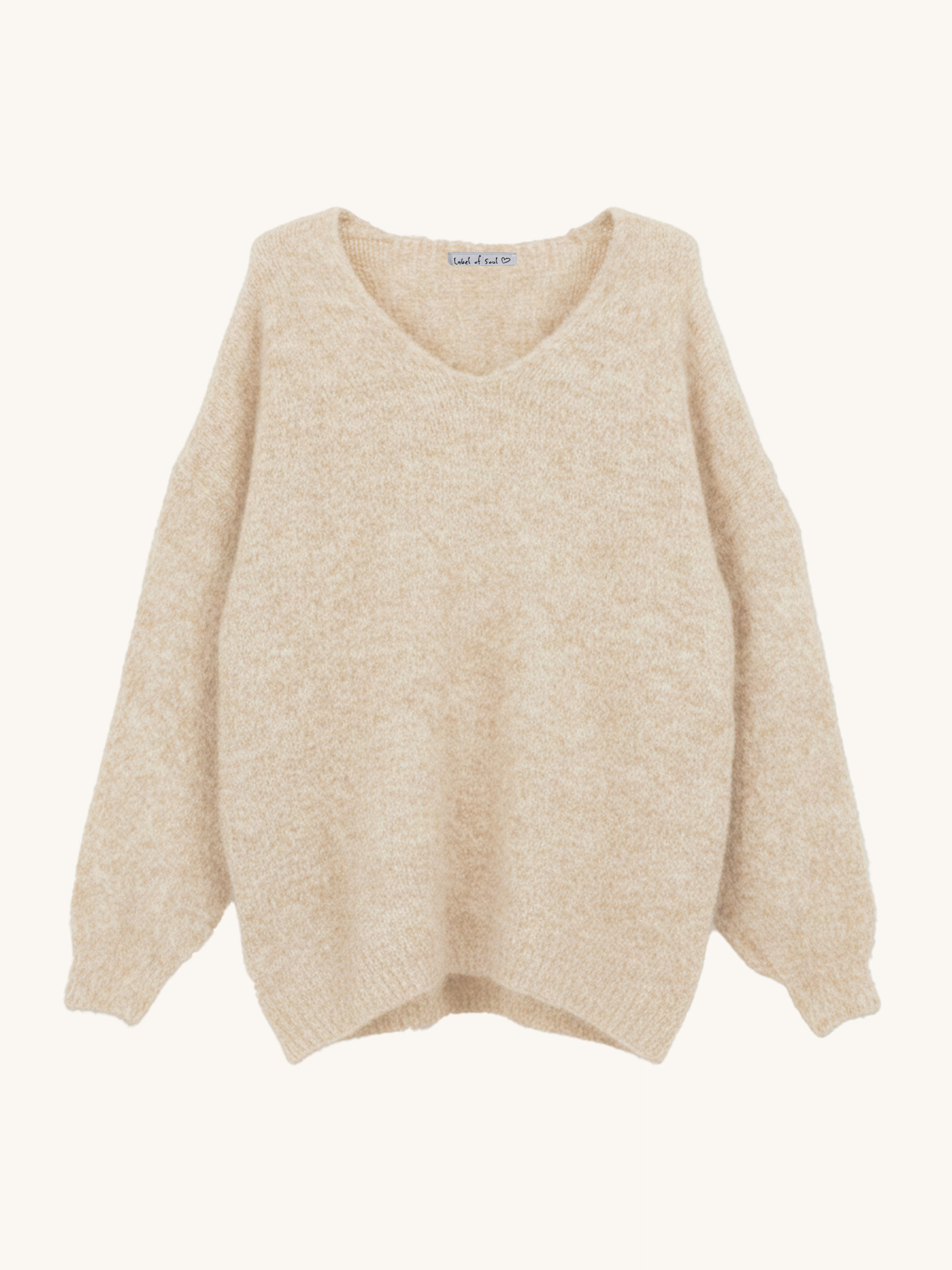 Oversize V-Ausschnitt Strickpullover mit Alpakawollanteil - Creme Oversize V-Ausschnitt Strickpullover mit Alpakawollanteil - Creme