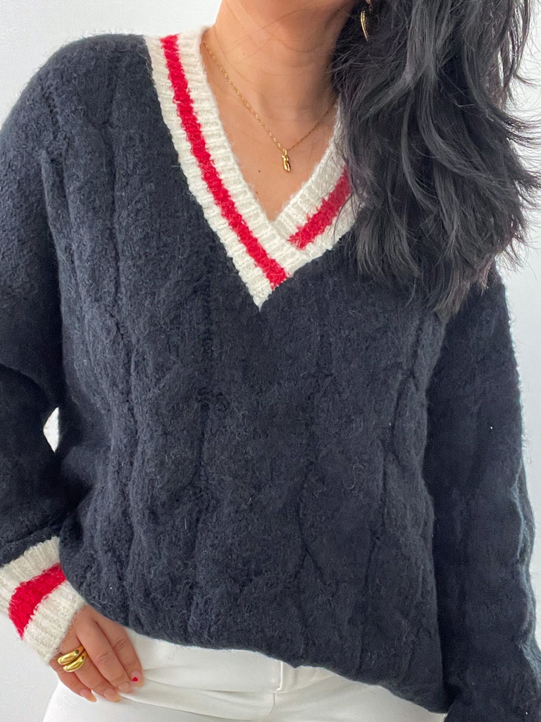 Pullover mit Zopfstrickmuster - Navy
