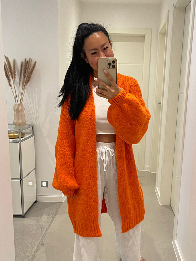 1027-Orange Strickjacke FLAUSCHI Midi - Orange