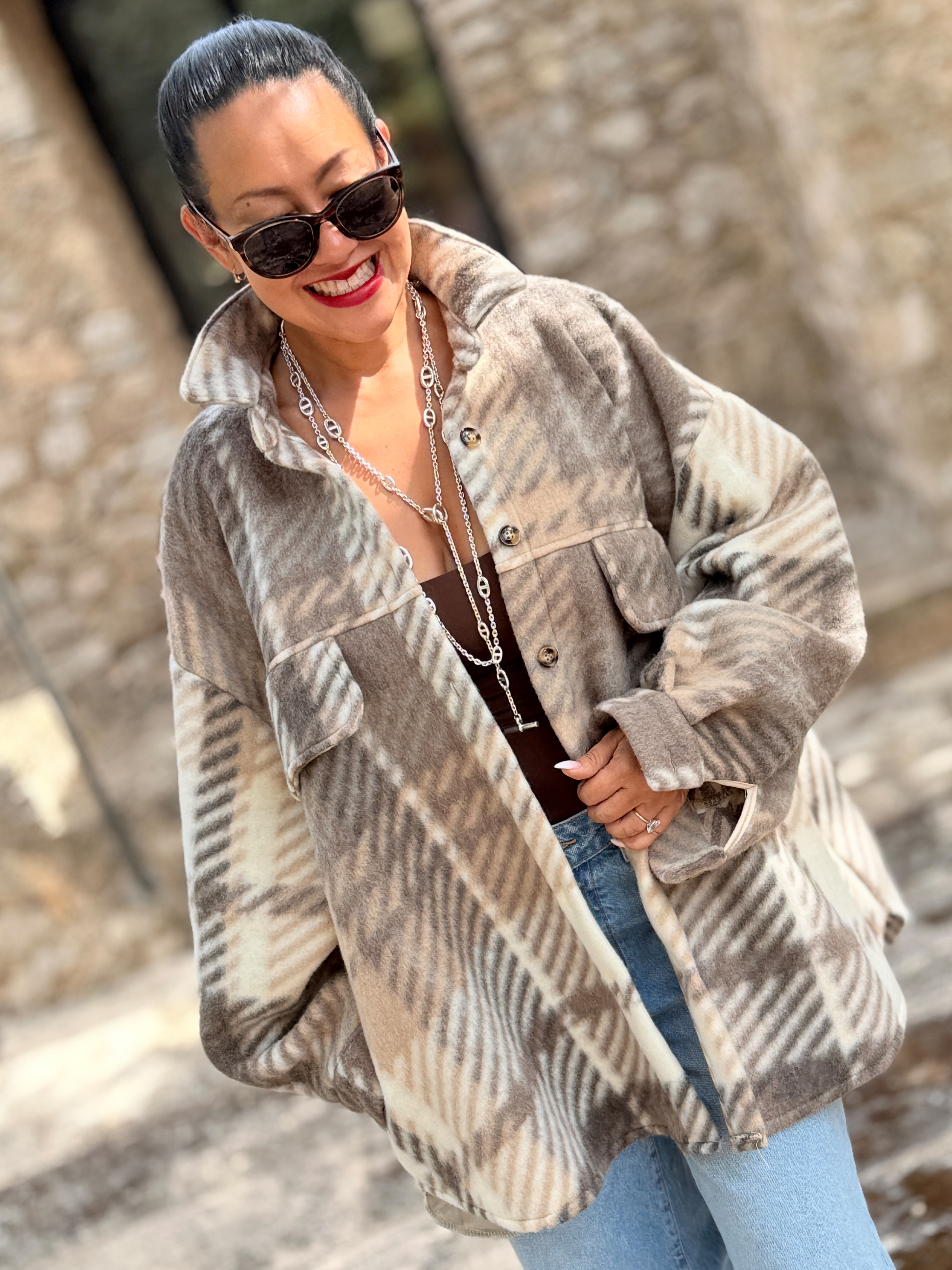 Overshirt Shacket Fleece Jacke - Oatmeal