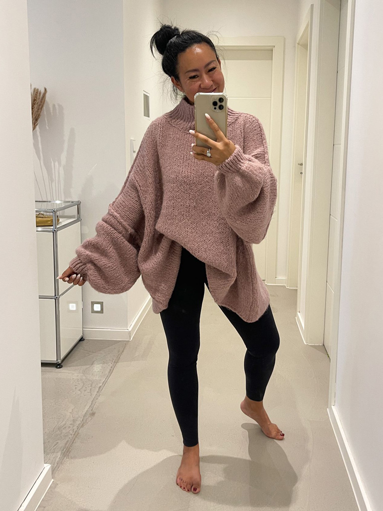 M1040-Mauve-Neu-2 Oversize Strickpullover mit Stehkragen - FLAUSCHI - Mauve