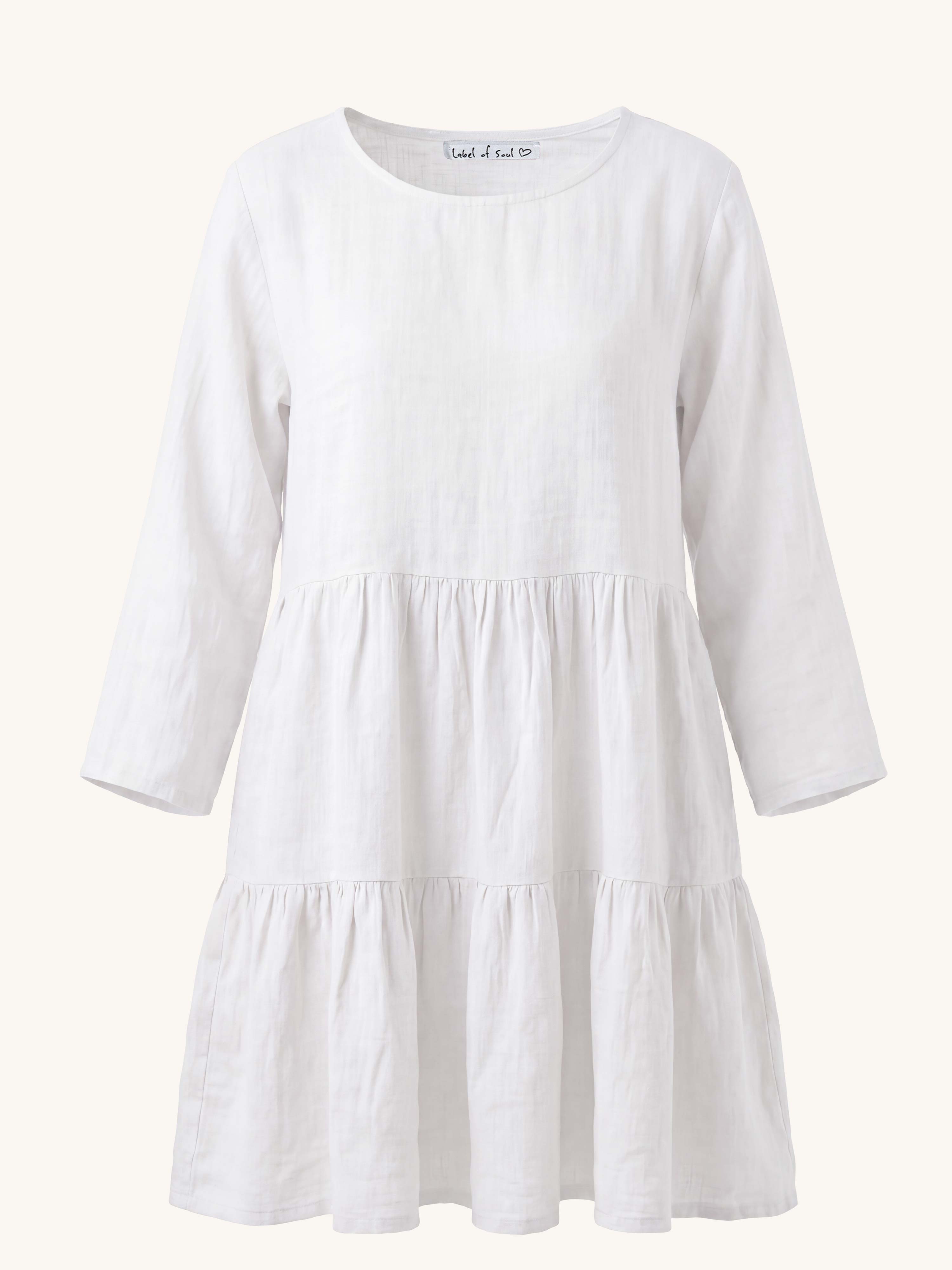 Leinen Tunika Kleid mit Seitentaschen - Weiss