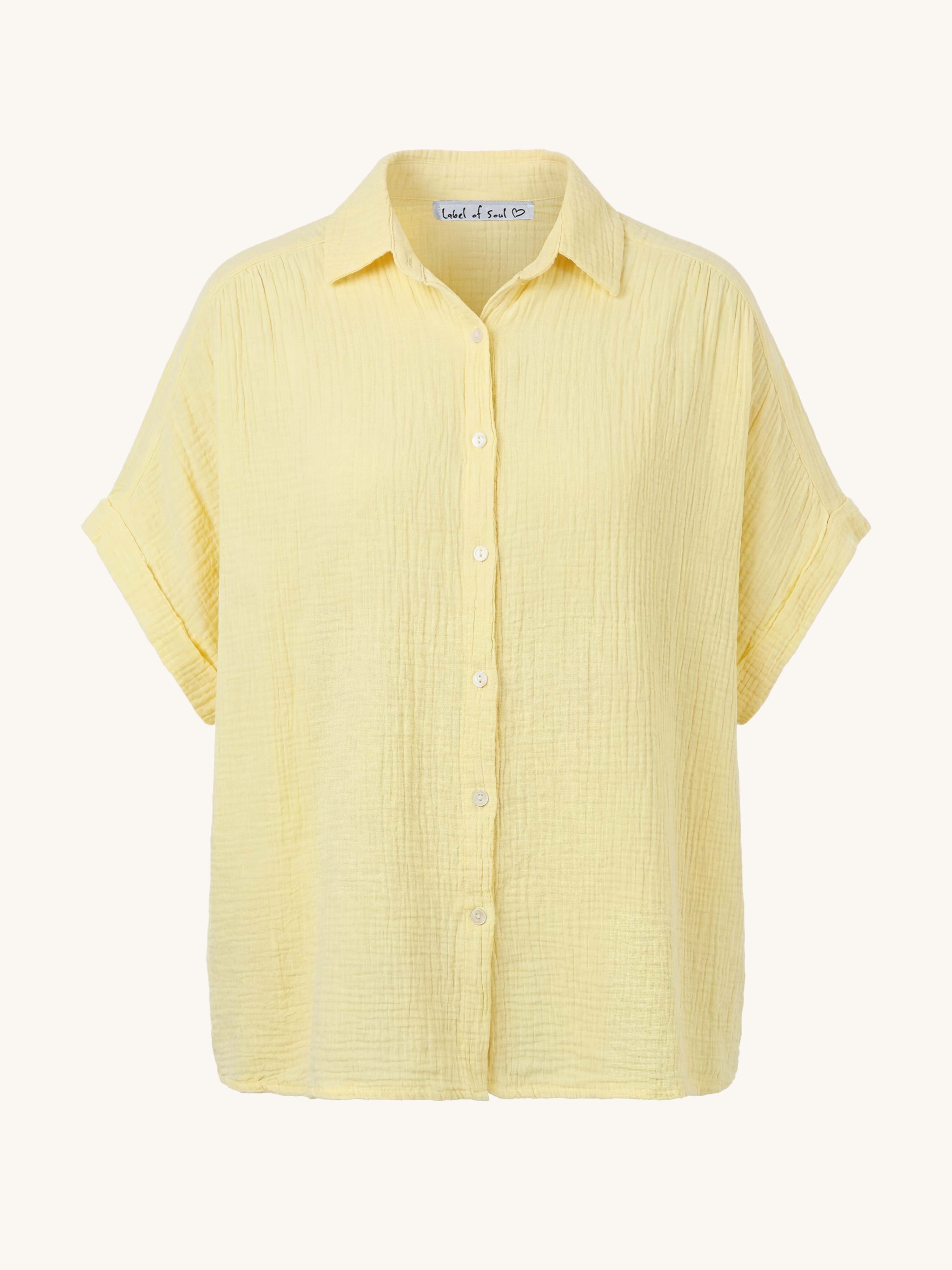 Musselin Oversize Kurzarm Bluse MIDI - Butter Yellow