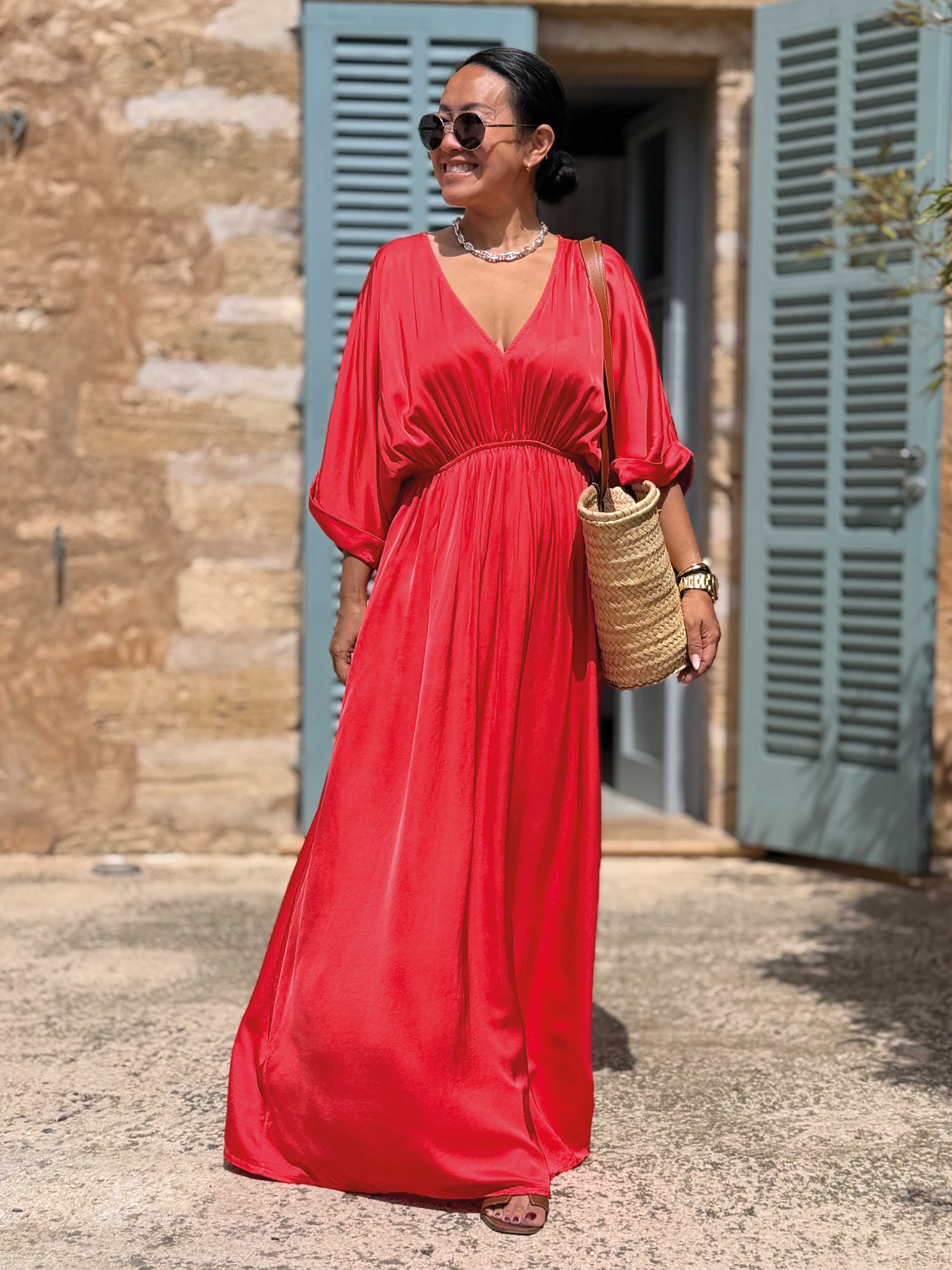 Viskose Kleid mit V-Ausschnitt - CURVY - Watermelon
