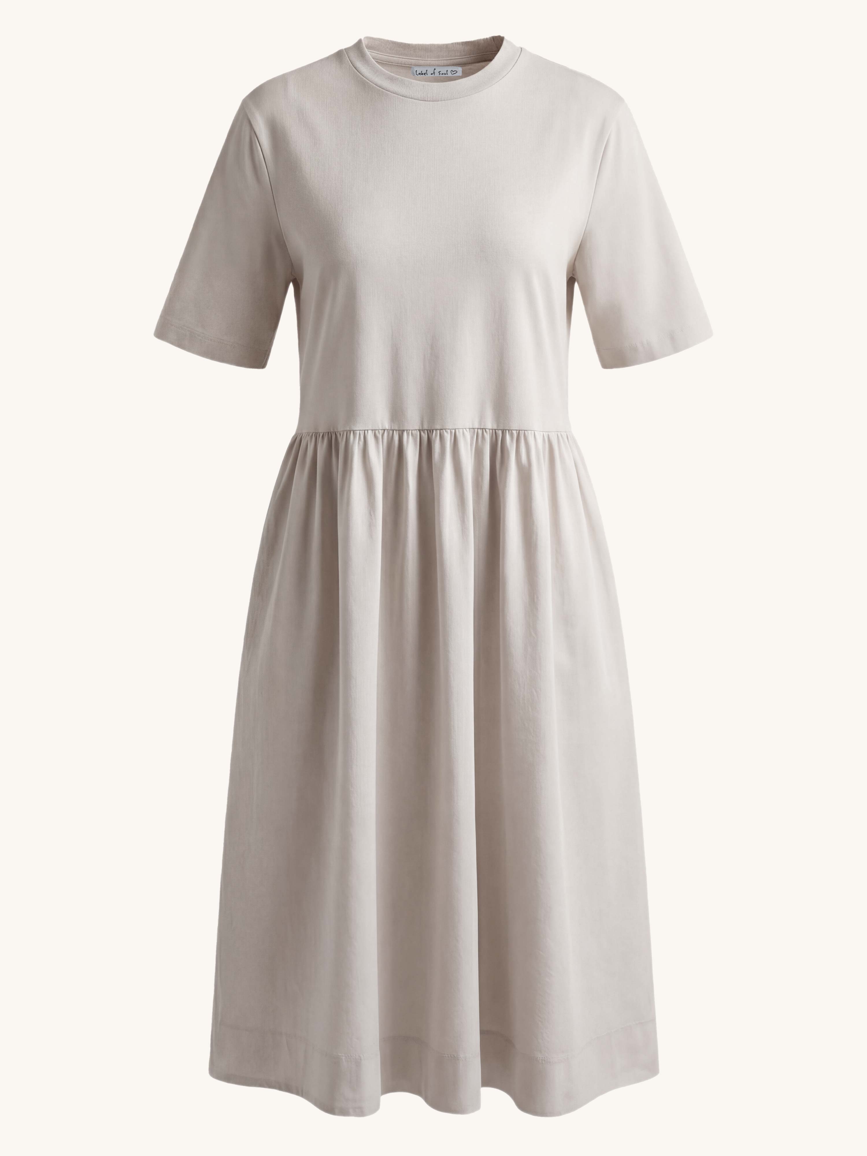 Kurzarm Cotton Kleid mit Seitentaschen - Beige