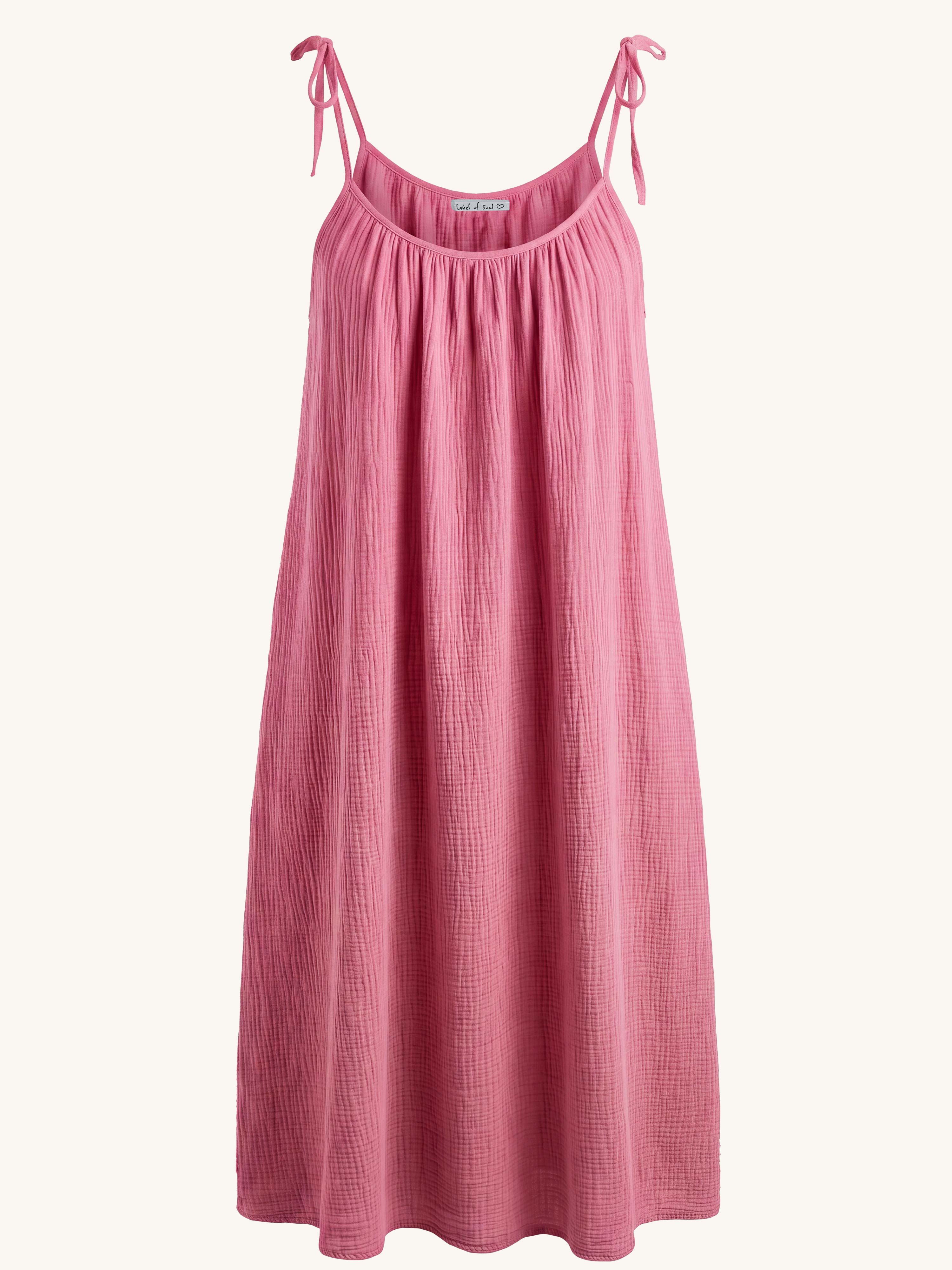 Musselin Trägerkleid LONG mit Taschen - ALISA - Beere