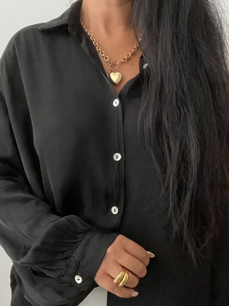 Fliessende Long Oversize Bluse - Schwarz