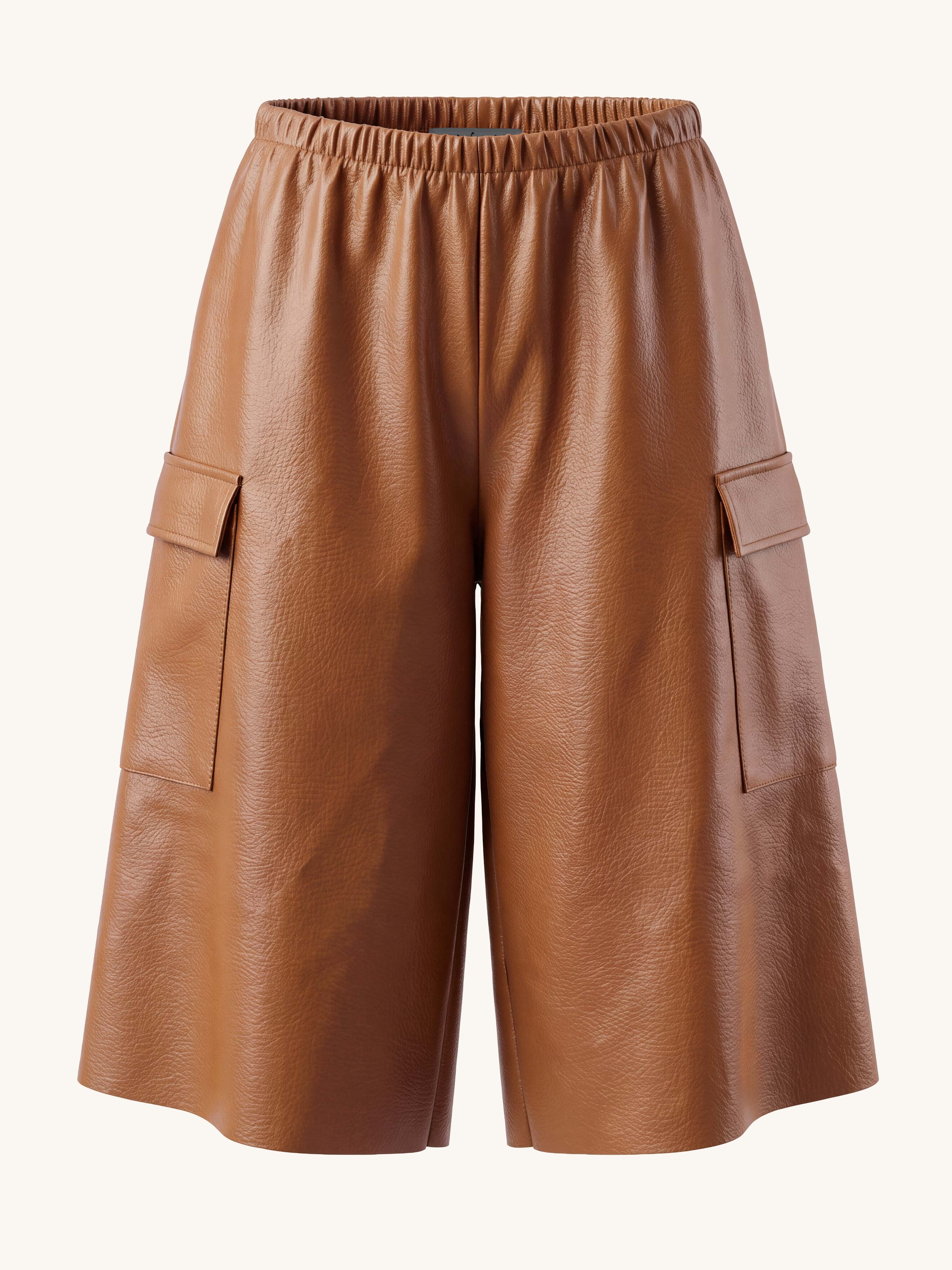 Kunstleder Bermuda Shorts - Camel