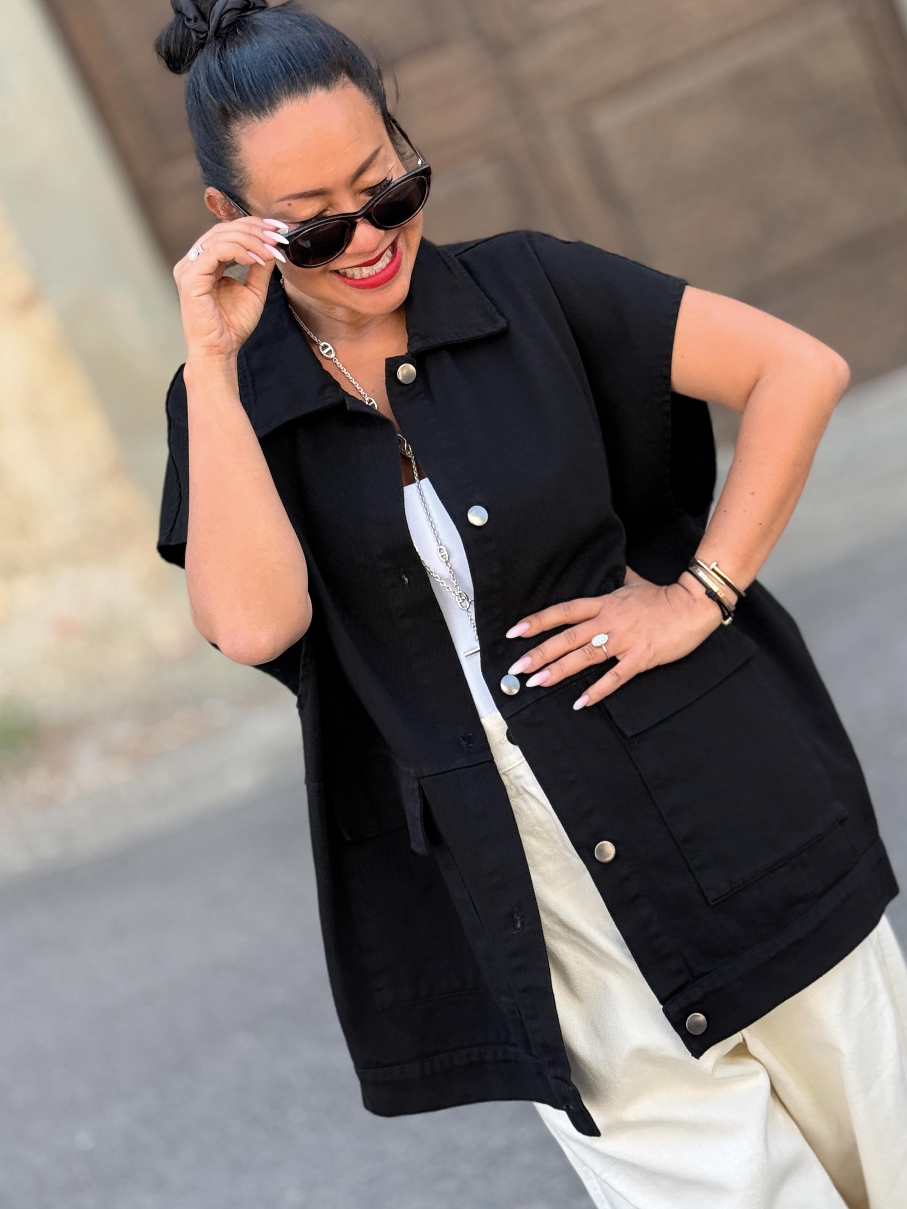 Denim Kurzarm Weste - Schwarz