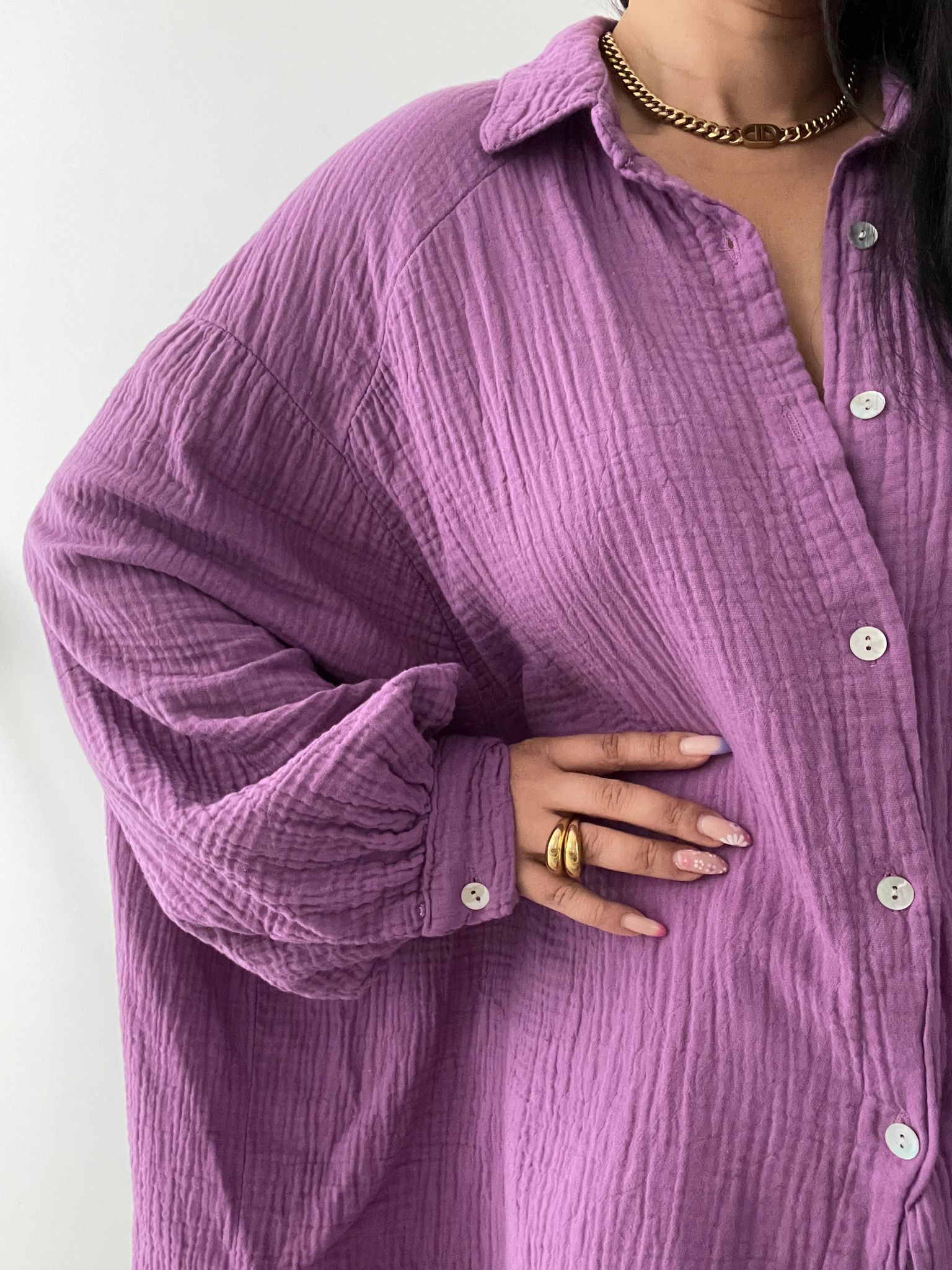 Musselin Long Oversize Bluse -  Must Have - Lavendel