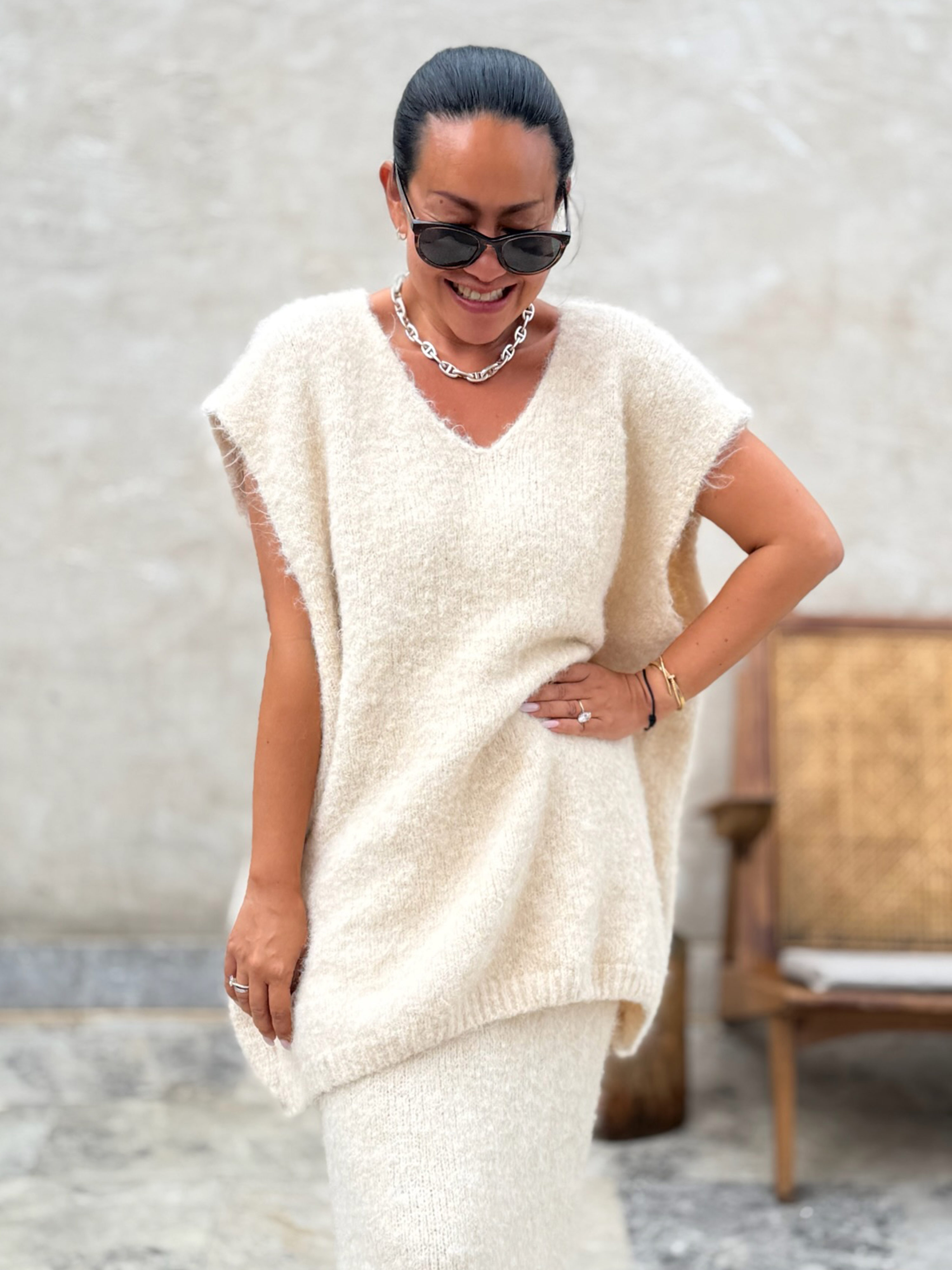 Oversize Pullunder mit Alpakawollanteil - Creme
