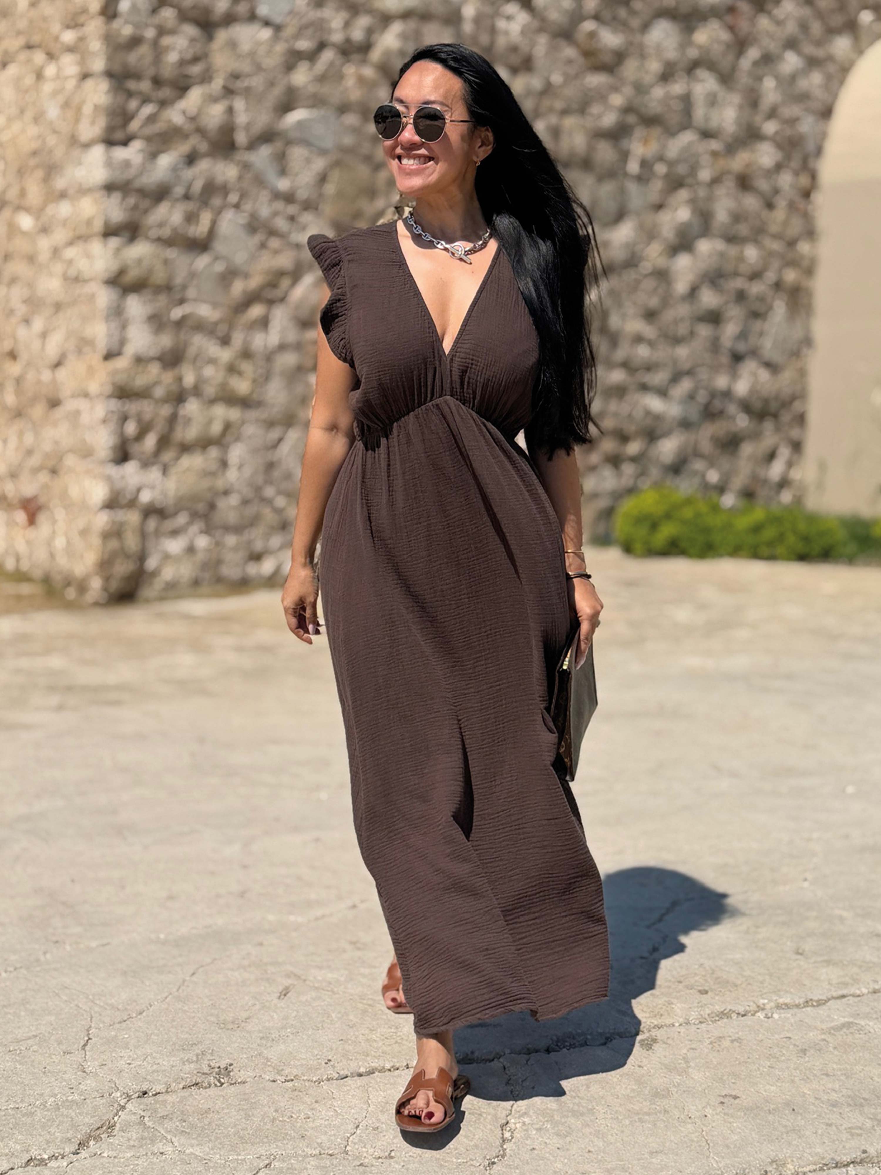 Musselin Kleid Soho - CURVY - Schoko