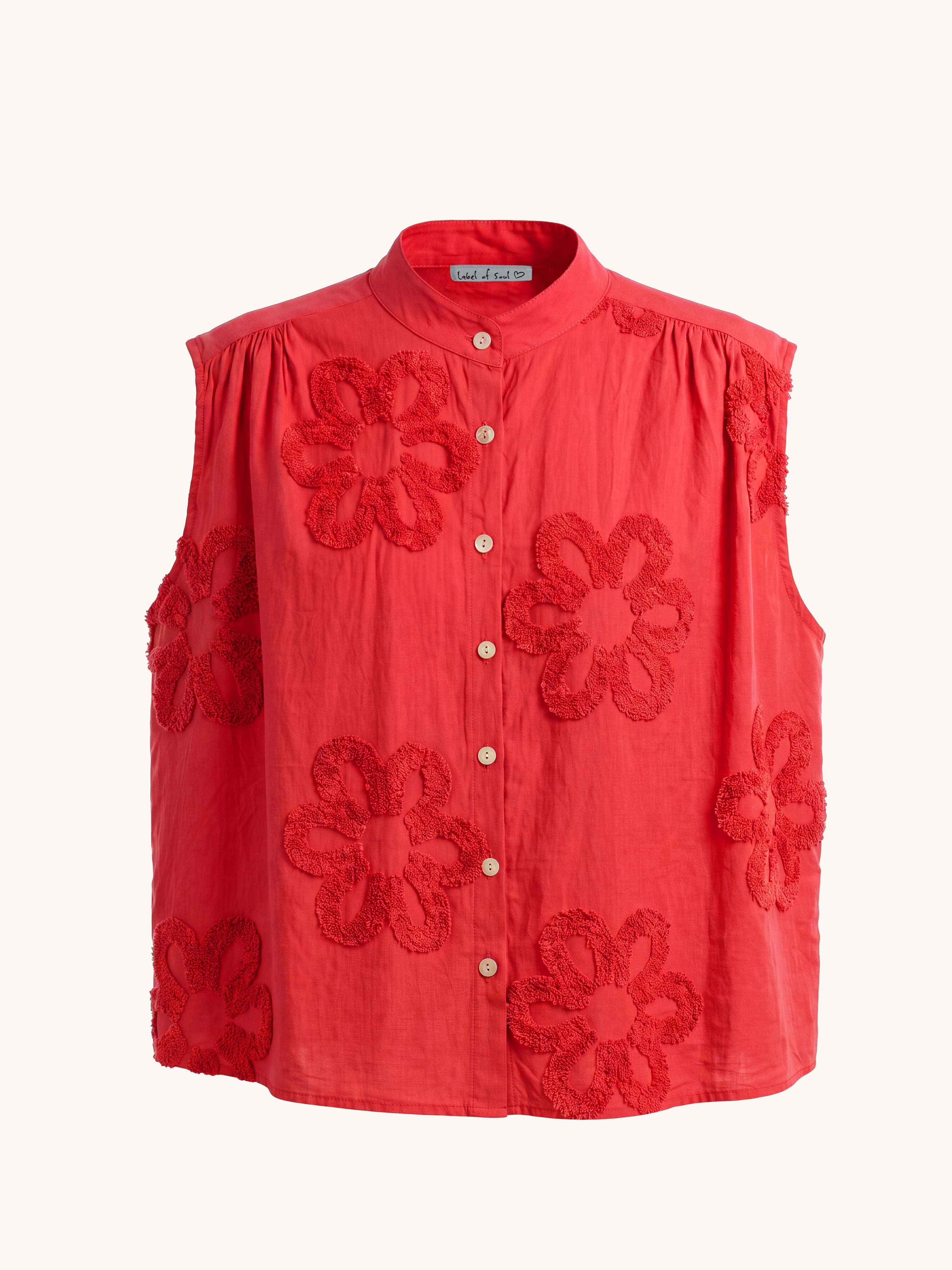 Ärmellose Cotton  Bluse mit Blumenmuster - Rot
