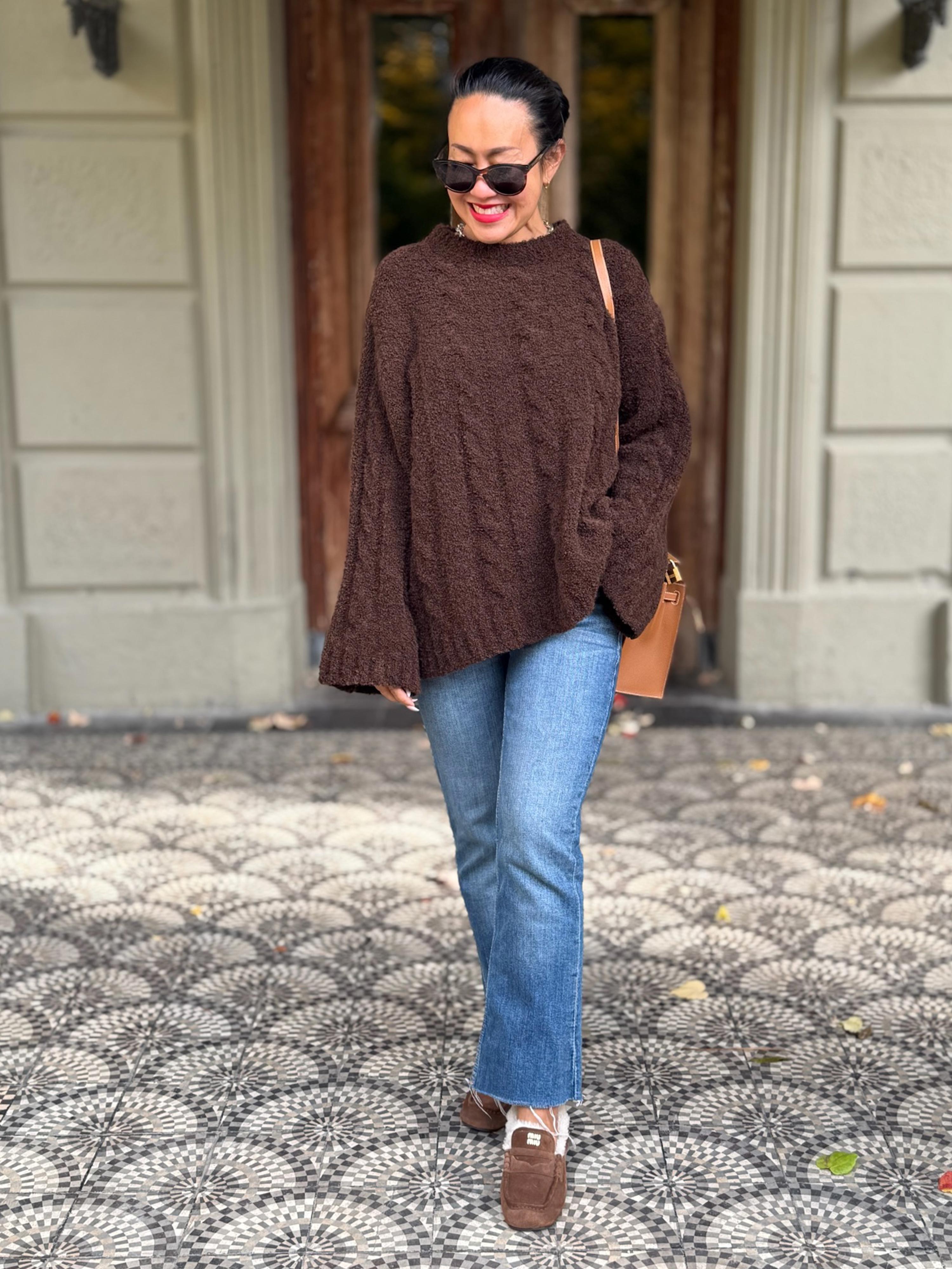 Bouclé Zopfstrickpullover - Schoko