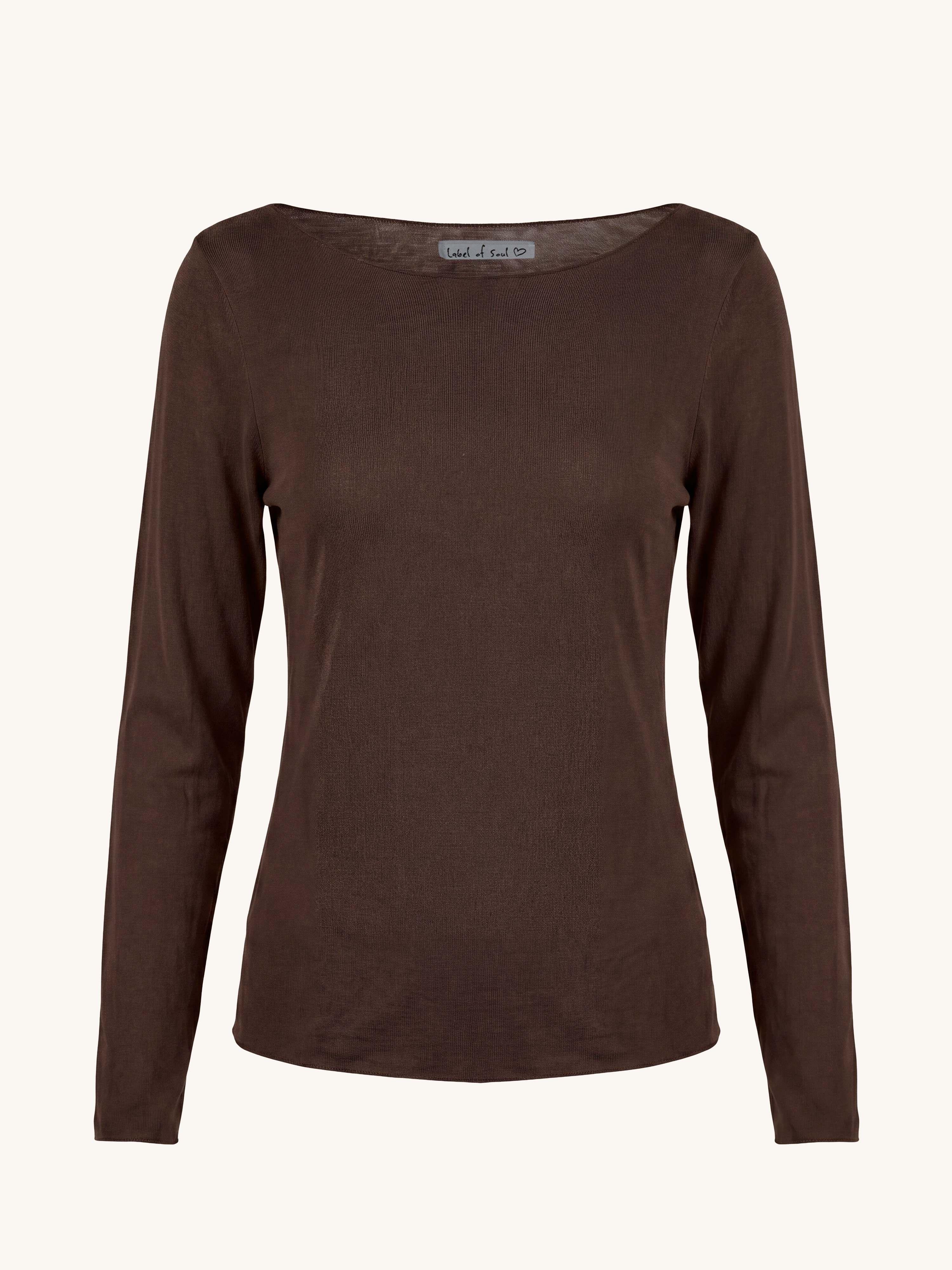 Soft Langarmshirt mit Kaschmiranteil - ONESIZE - Schoko