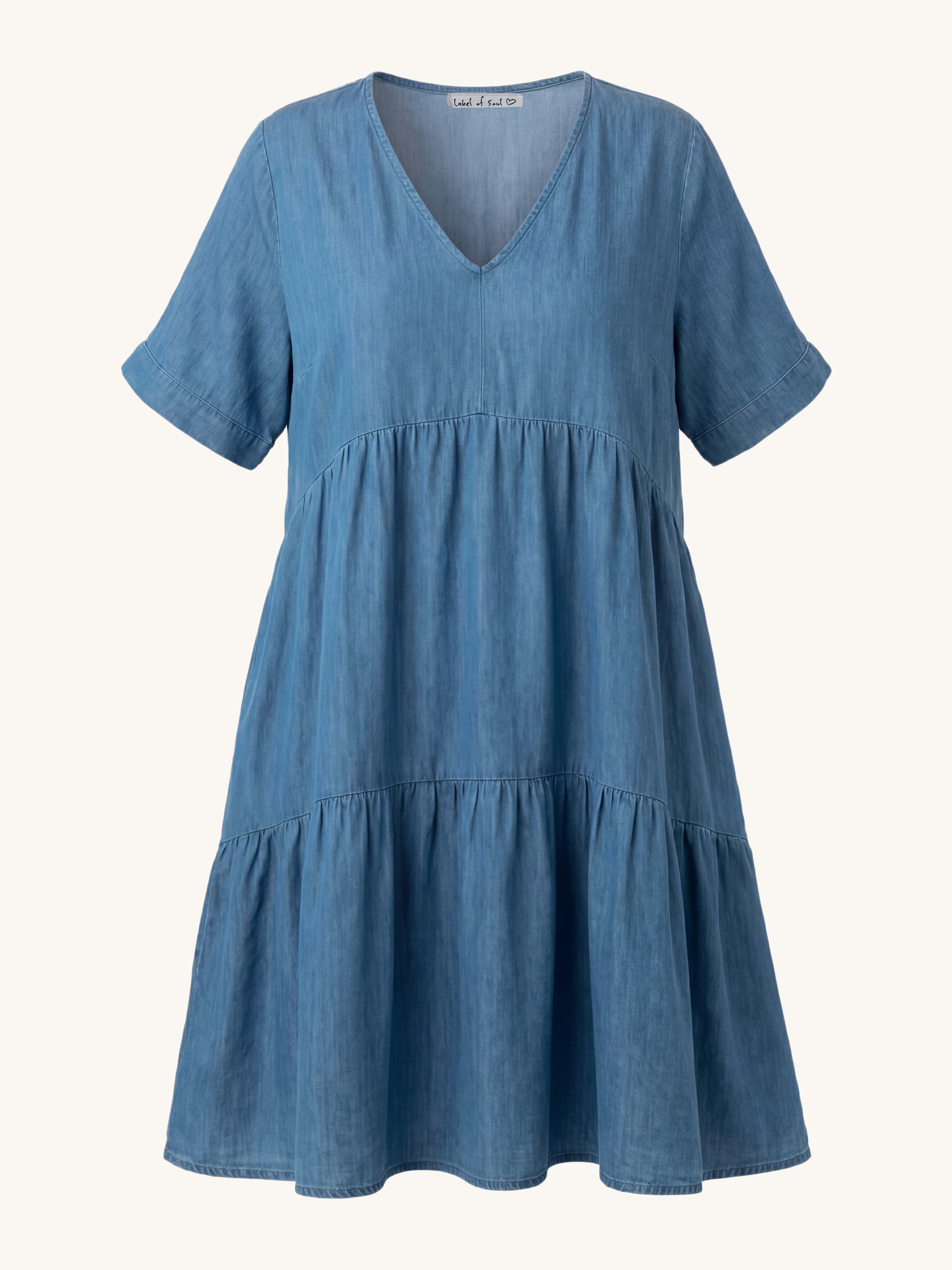 Lyocell Tunika Long mit V-Ausschnitt - Medium Blue