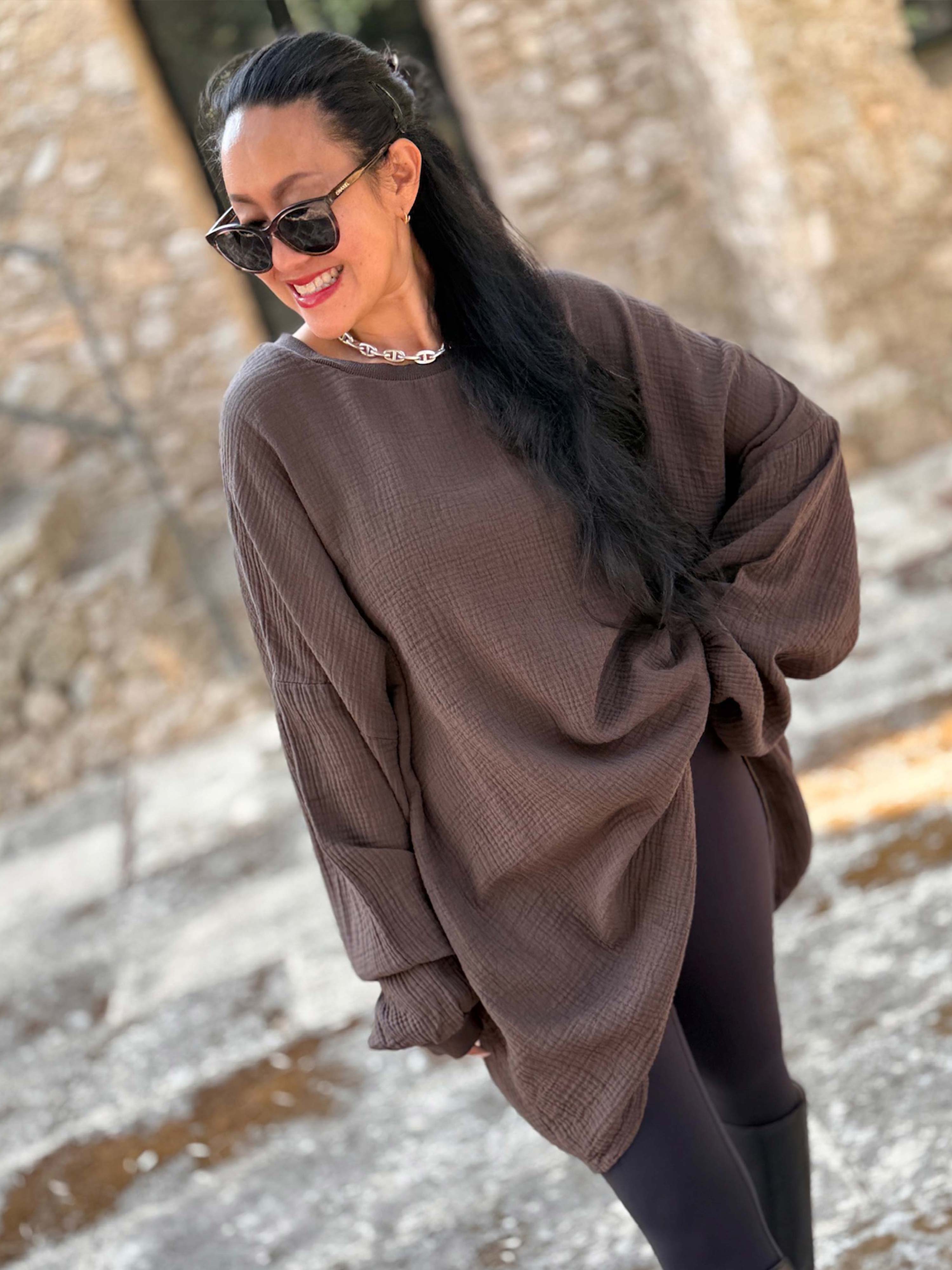 Musselin Oversize Sweatshirt - Schoko