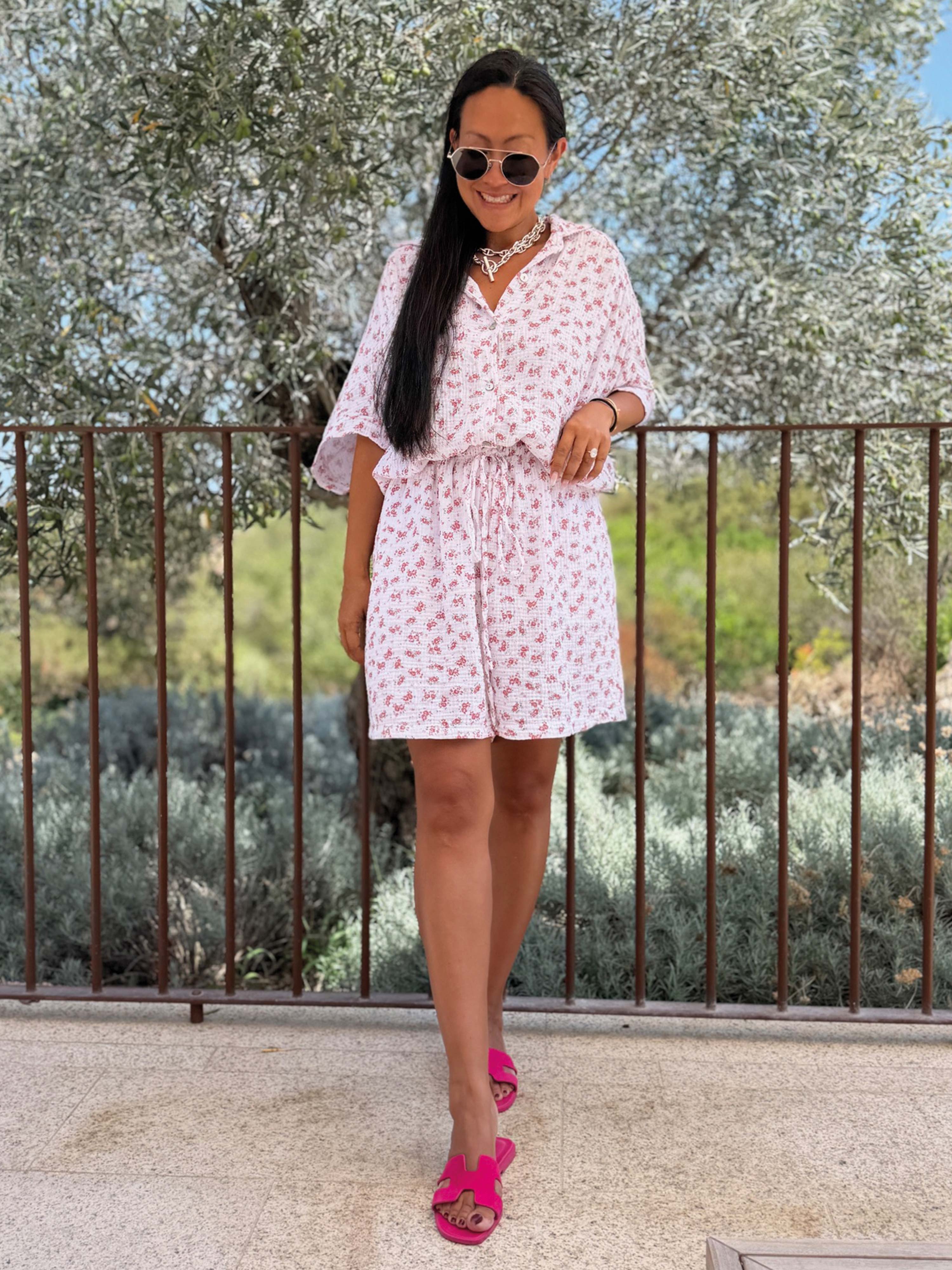 Musselin Oversize Kurzarm Bluse Long - Bloomy