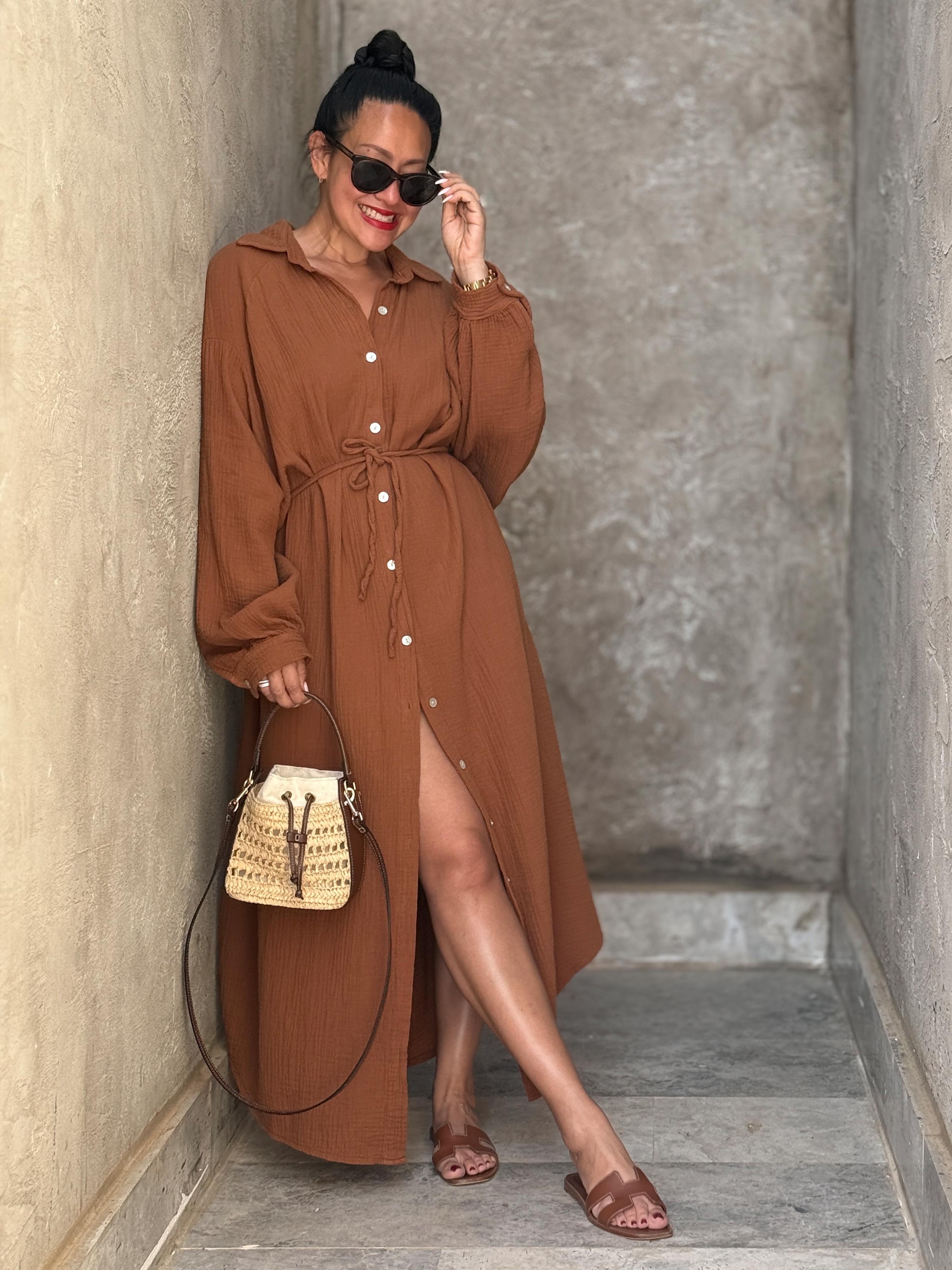 Musselin Oversize Blusenkleid - SEVILLA - Cinnamon Musselin Oversize Blusenkleid - SEVILLA - Cinnamon