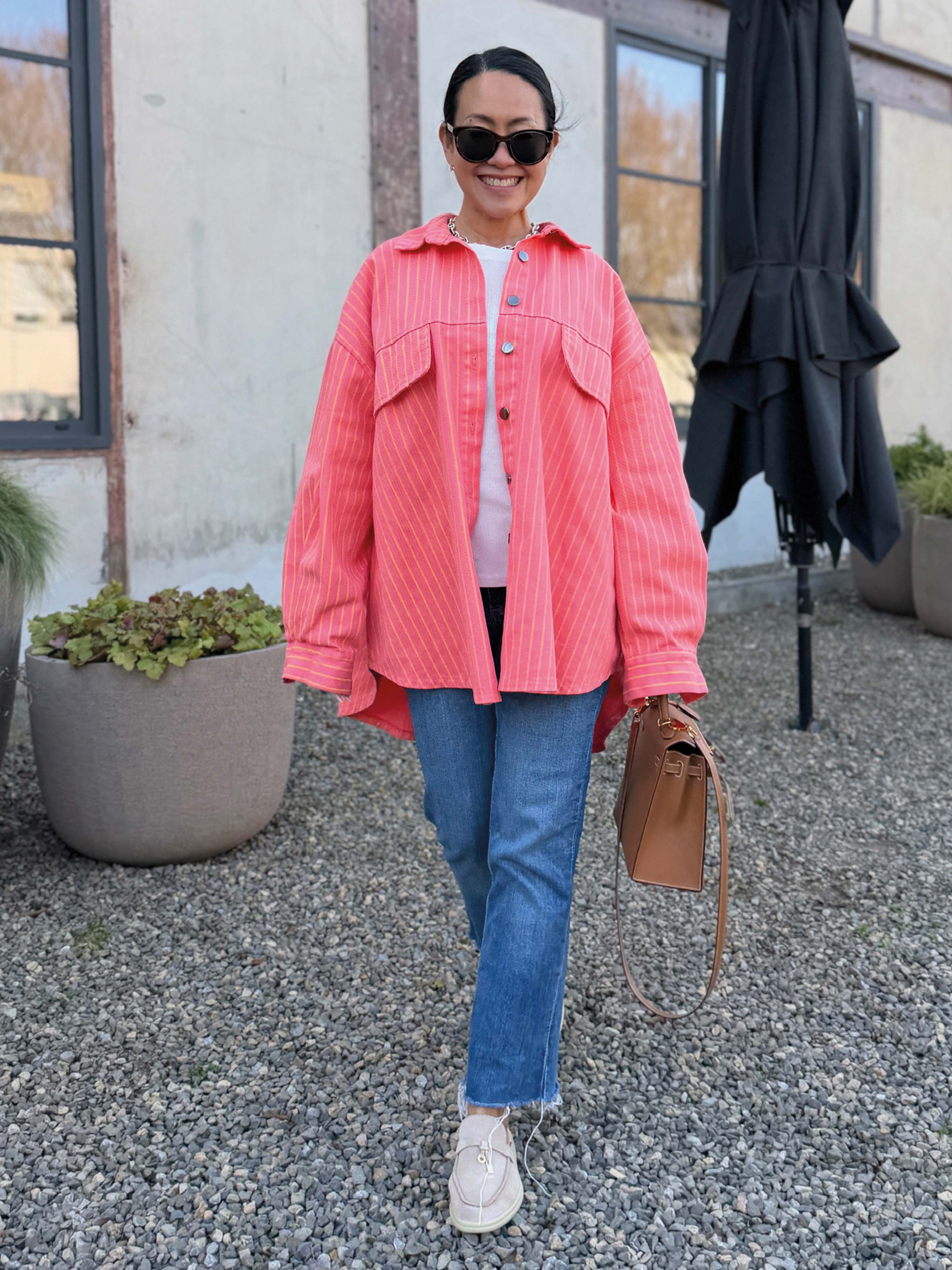 Denim Overshirt Jacke - STRIPES Koralle