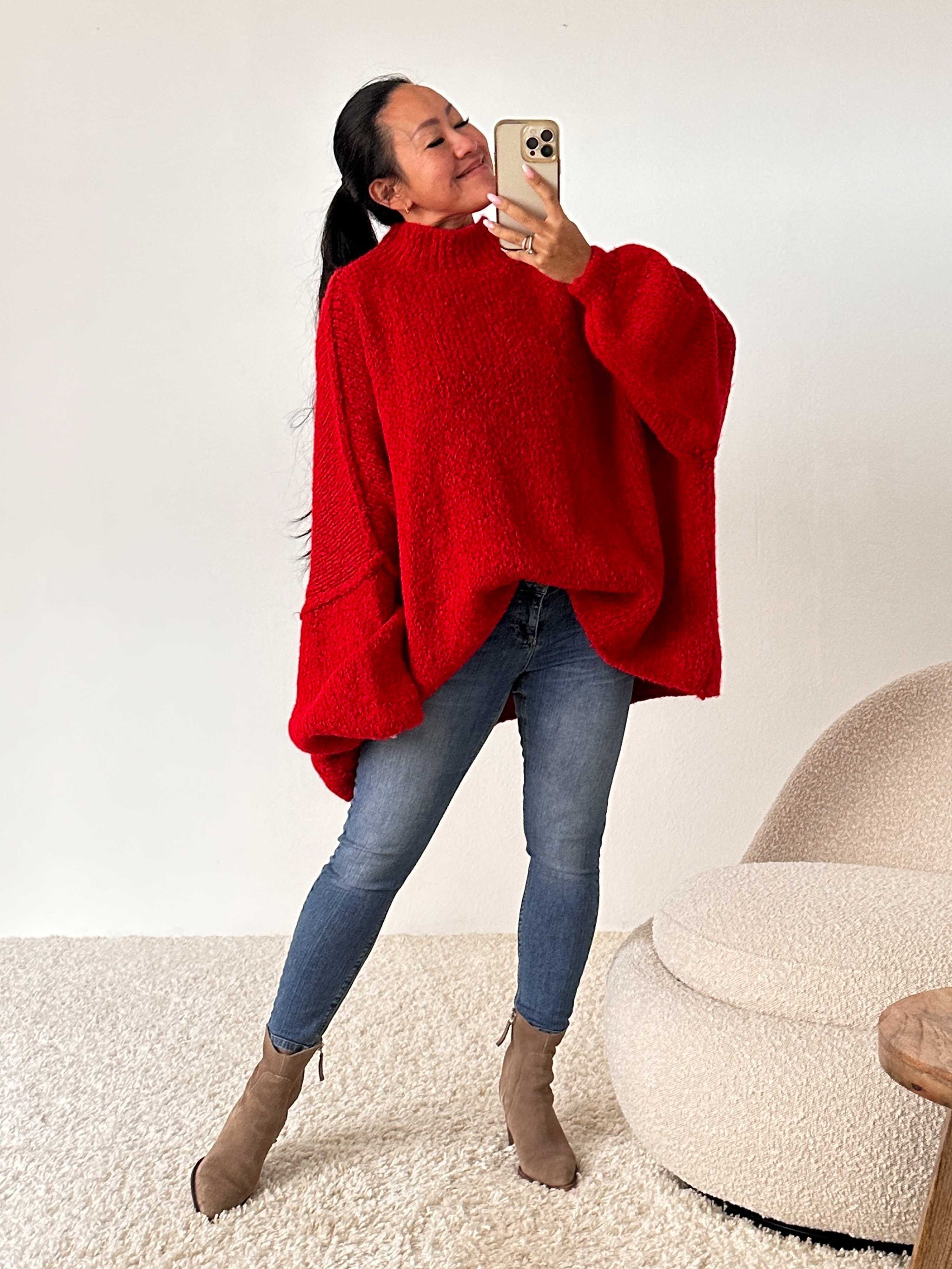 Oversize Strickpullover mit Stehkragen FLAUSCHI - REGULAR - Rot