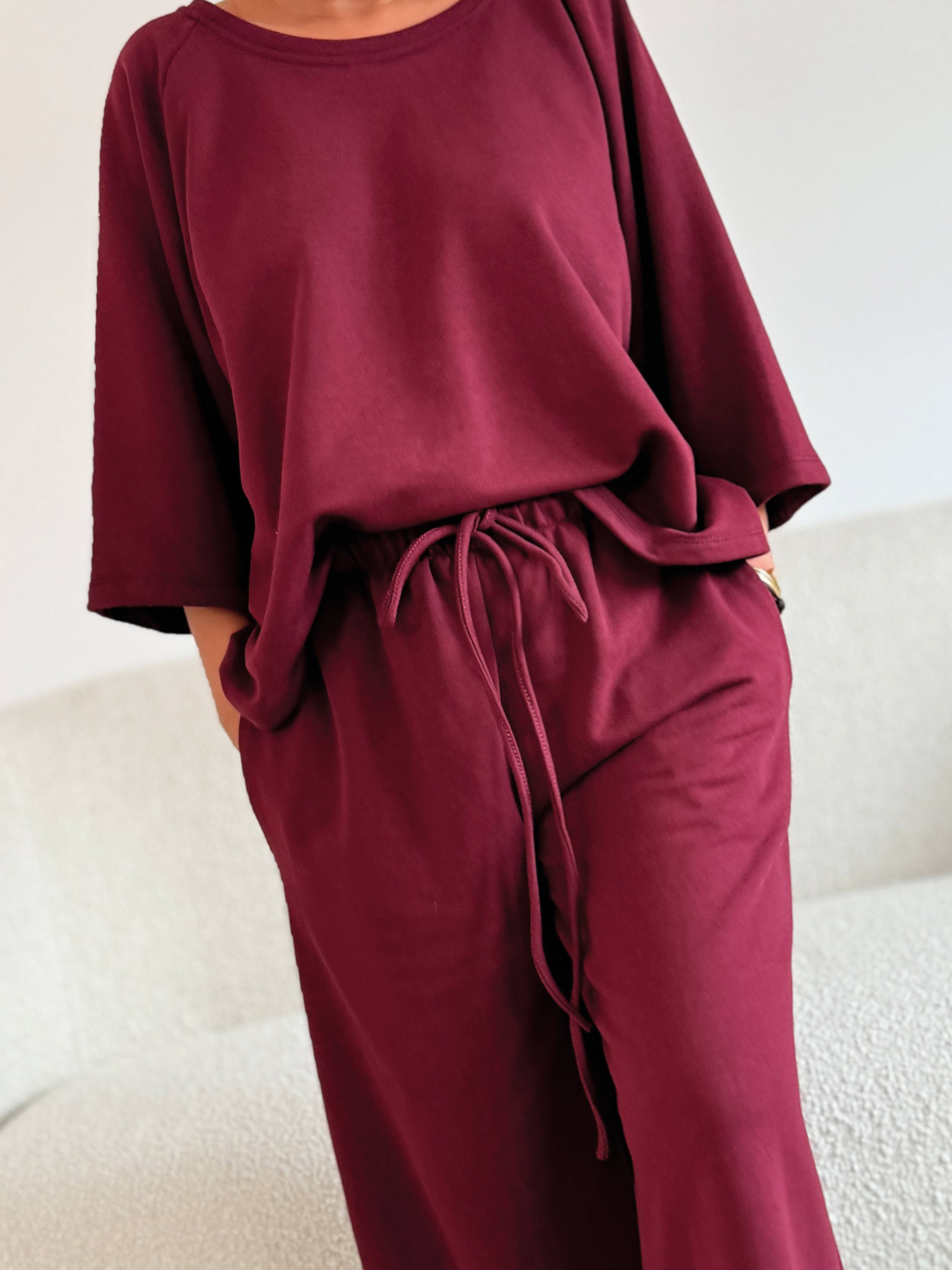 Basic Oversize Palazzo Hose - REGULAR - Burgundi