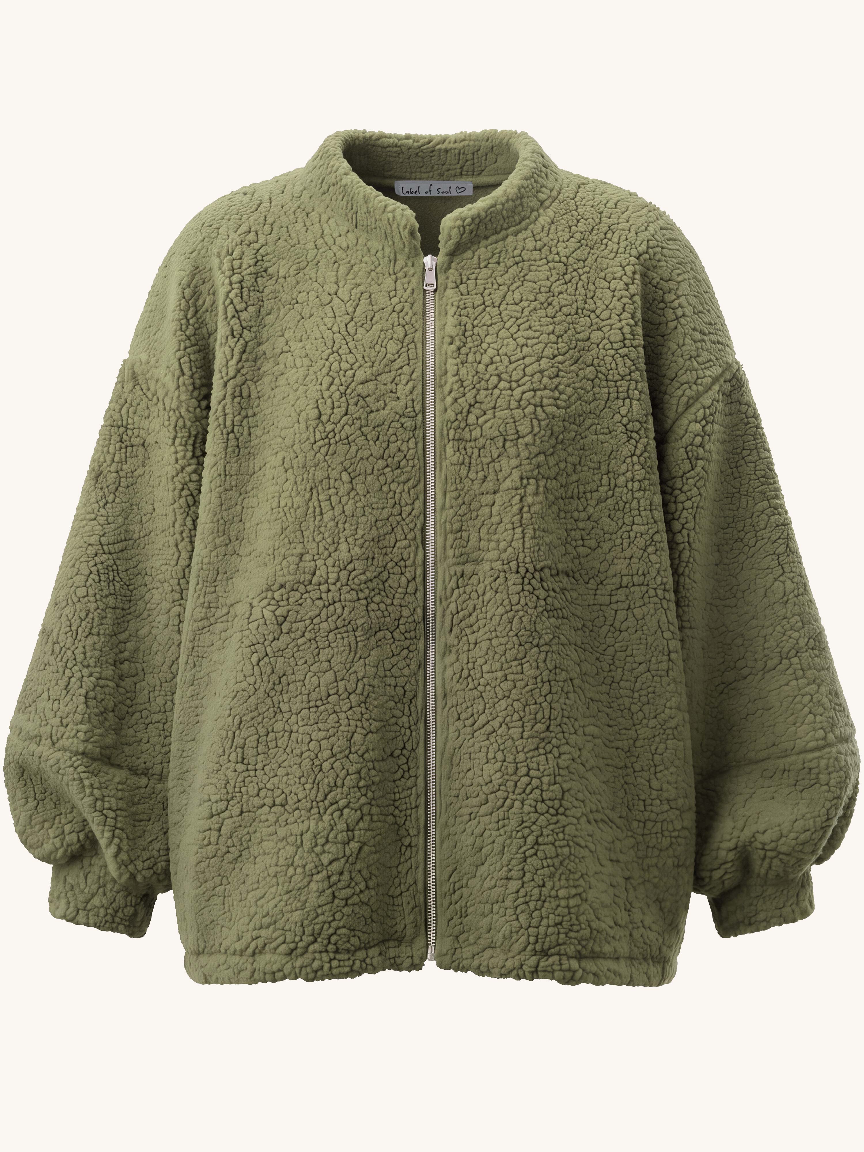 Teddylook Jacke mit Zipper - ICON - Matcha