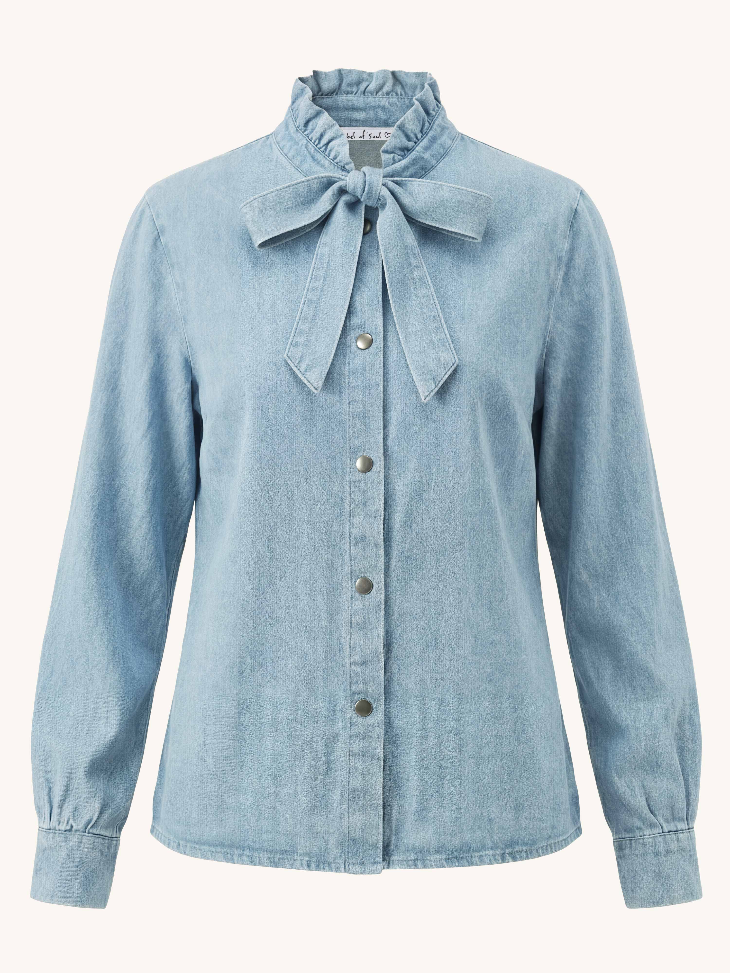 Denim Bluse mit Schleife - Light Blue