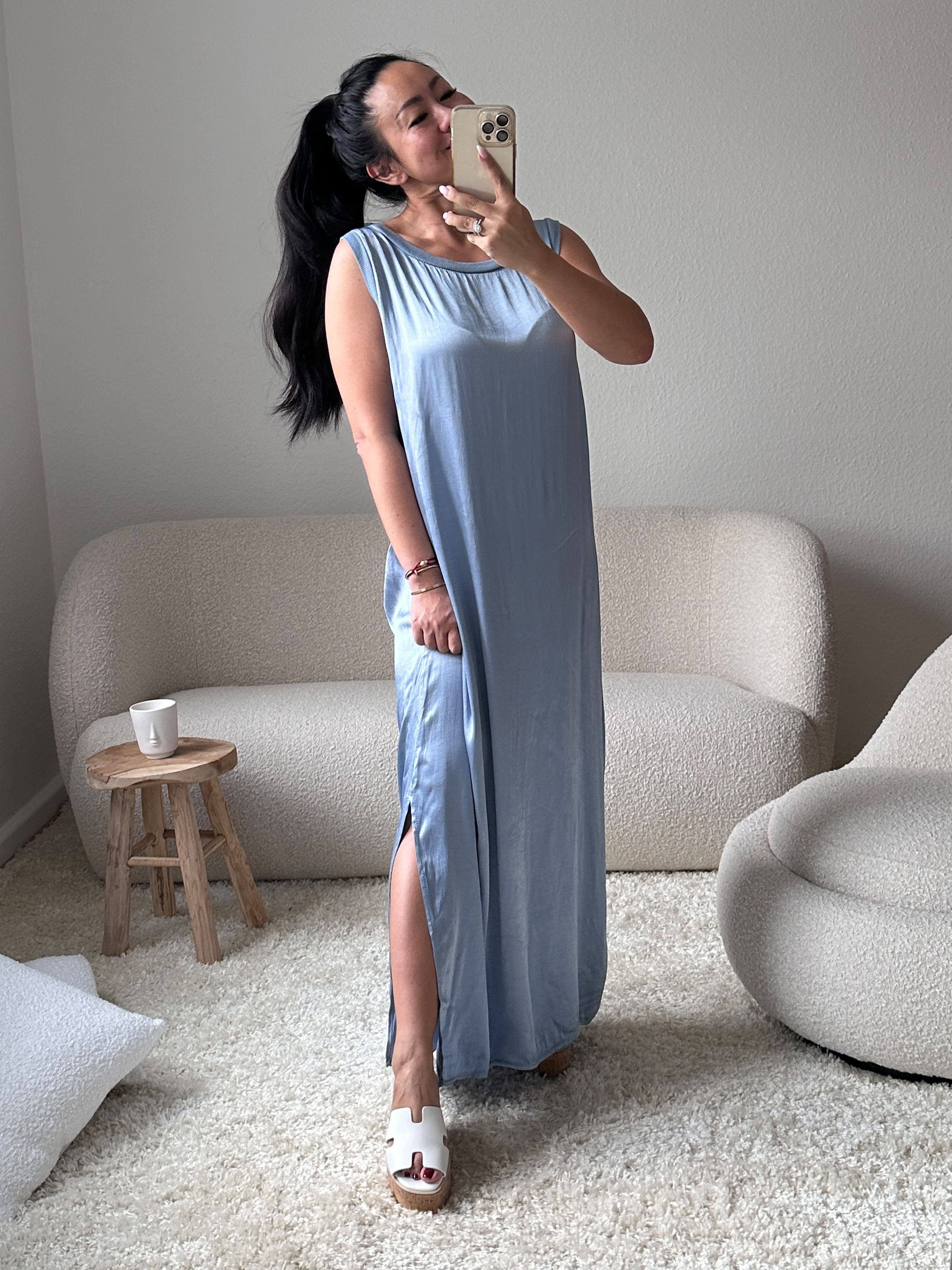 Fließendes Viskose Kleid - Jeansblau
