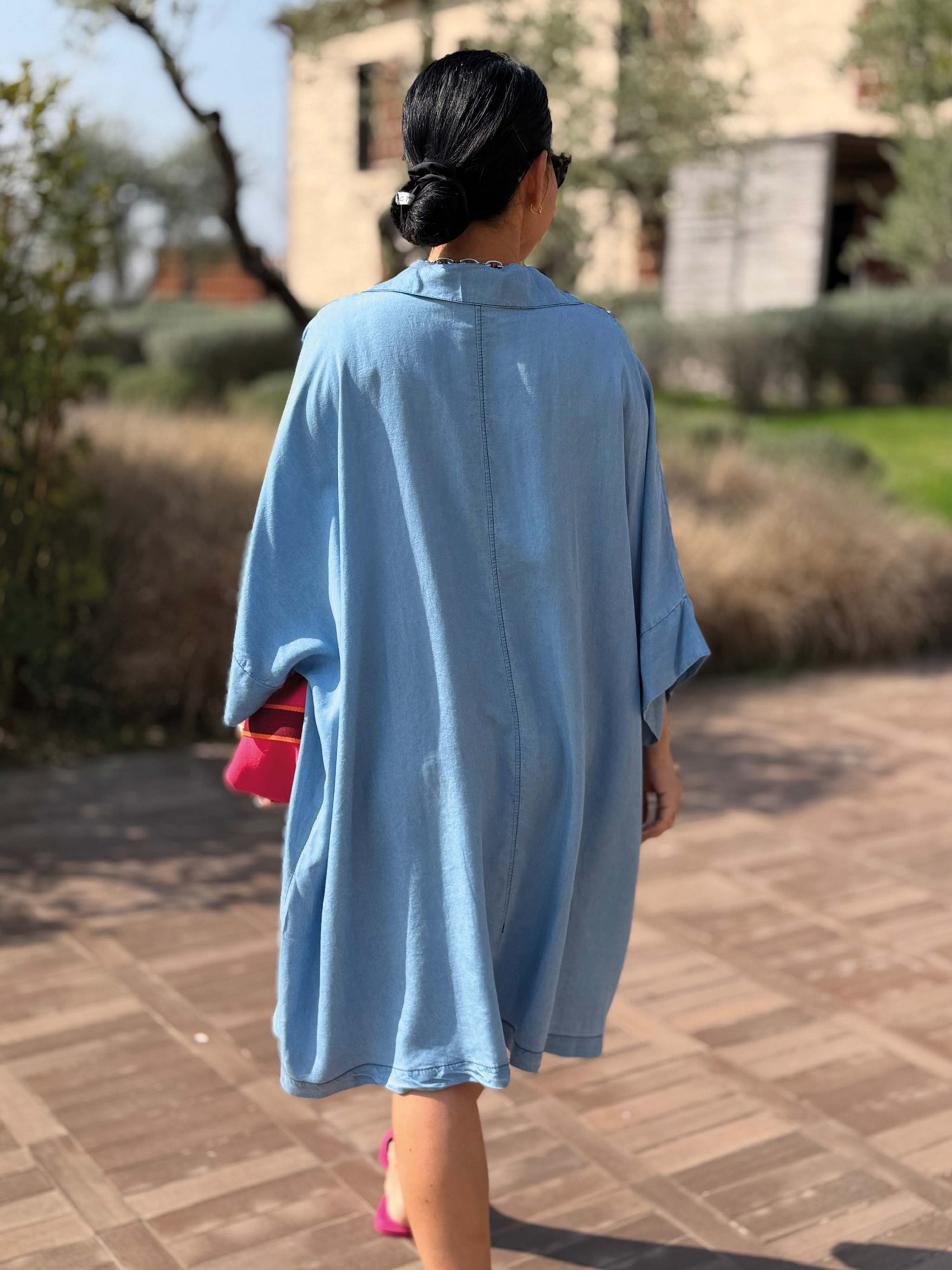 Lyocell Oversize Hemd Tunika Midi - Blue