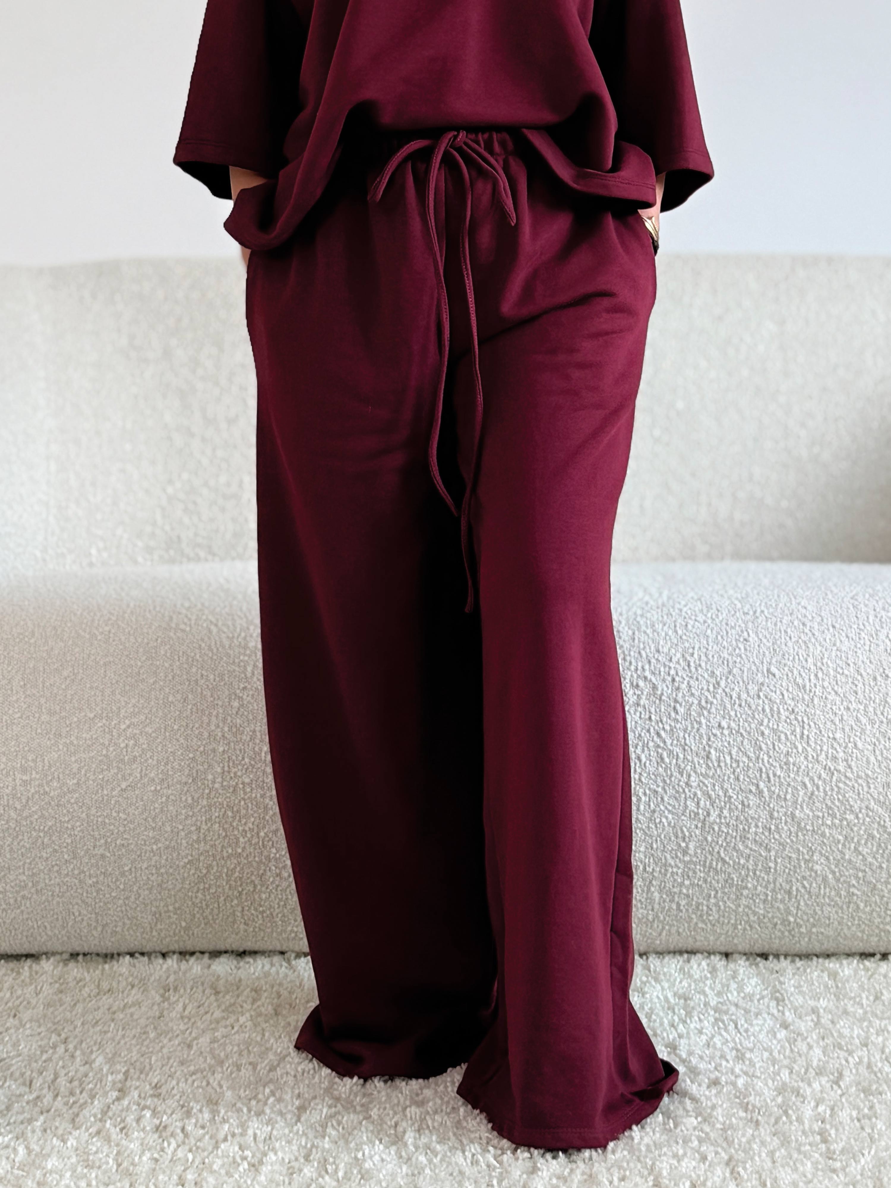 Basic Oversize Palazzo Hose - CURVY - Burgundi