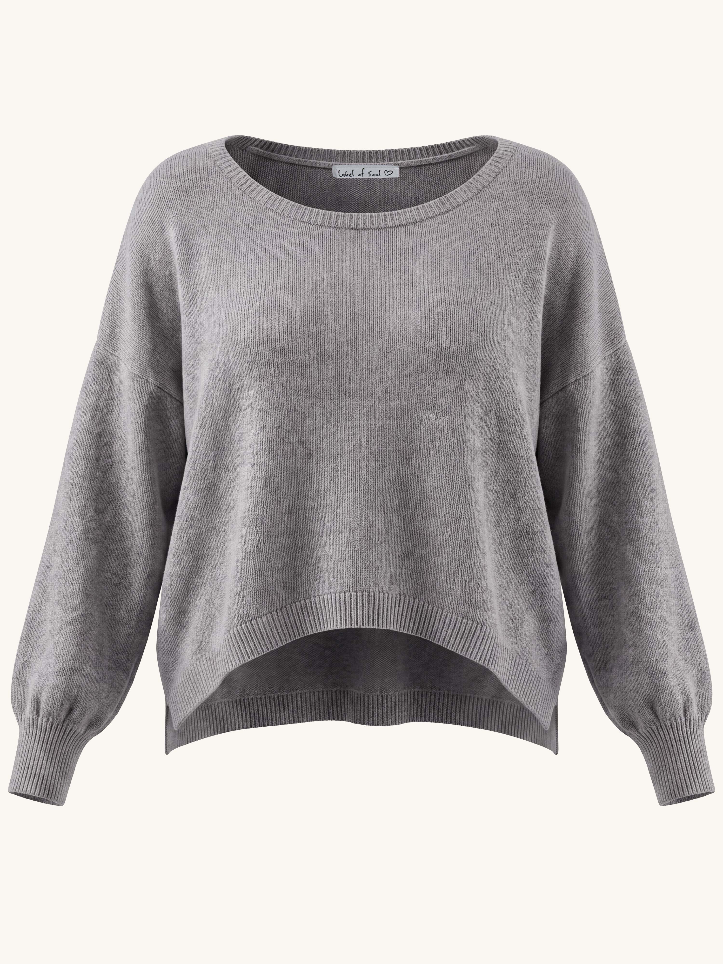 Cropped Viskose Pullover mit Rundhalsausschnitt - Grau